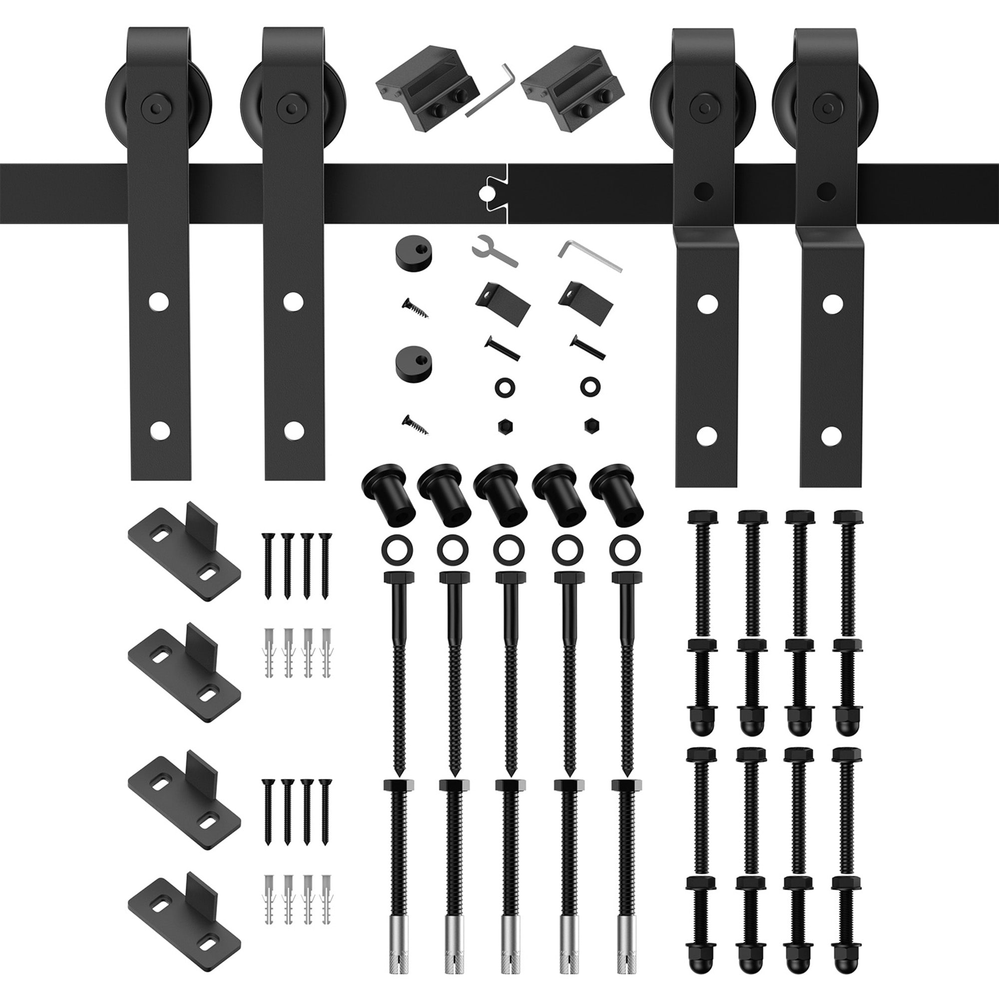 Clihome CL-8FT-J2DB 96-in Matte Black Indoor/Outdoor J-strap Double bypass Barn door hardware kit