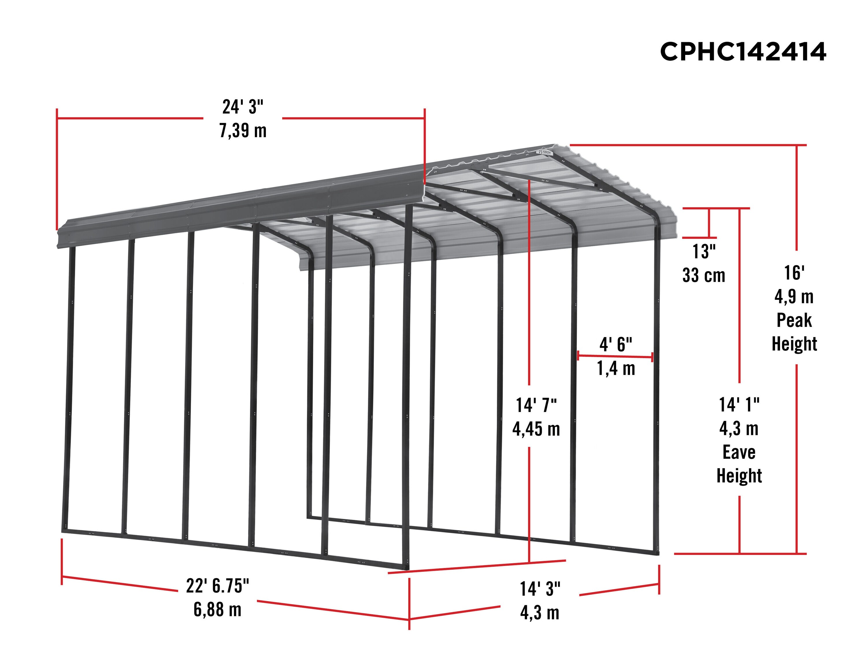 Arrow CPHC142414 Carport-Covers - View #3