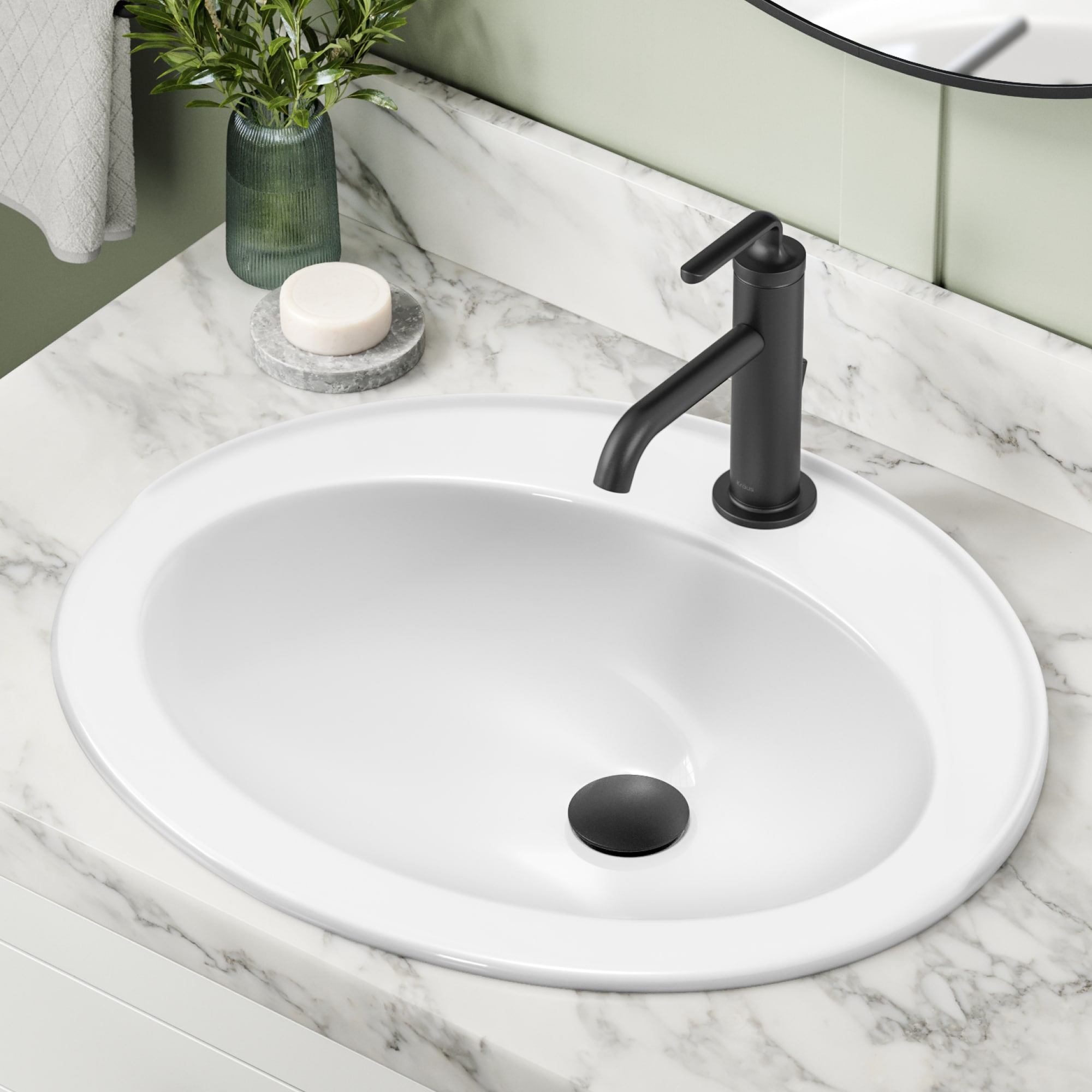 Kraus KCT-101 Elavo Ceramic 18.5-in Drop-in Oval Traditional White Bathroom Sink