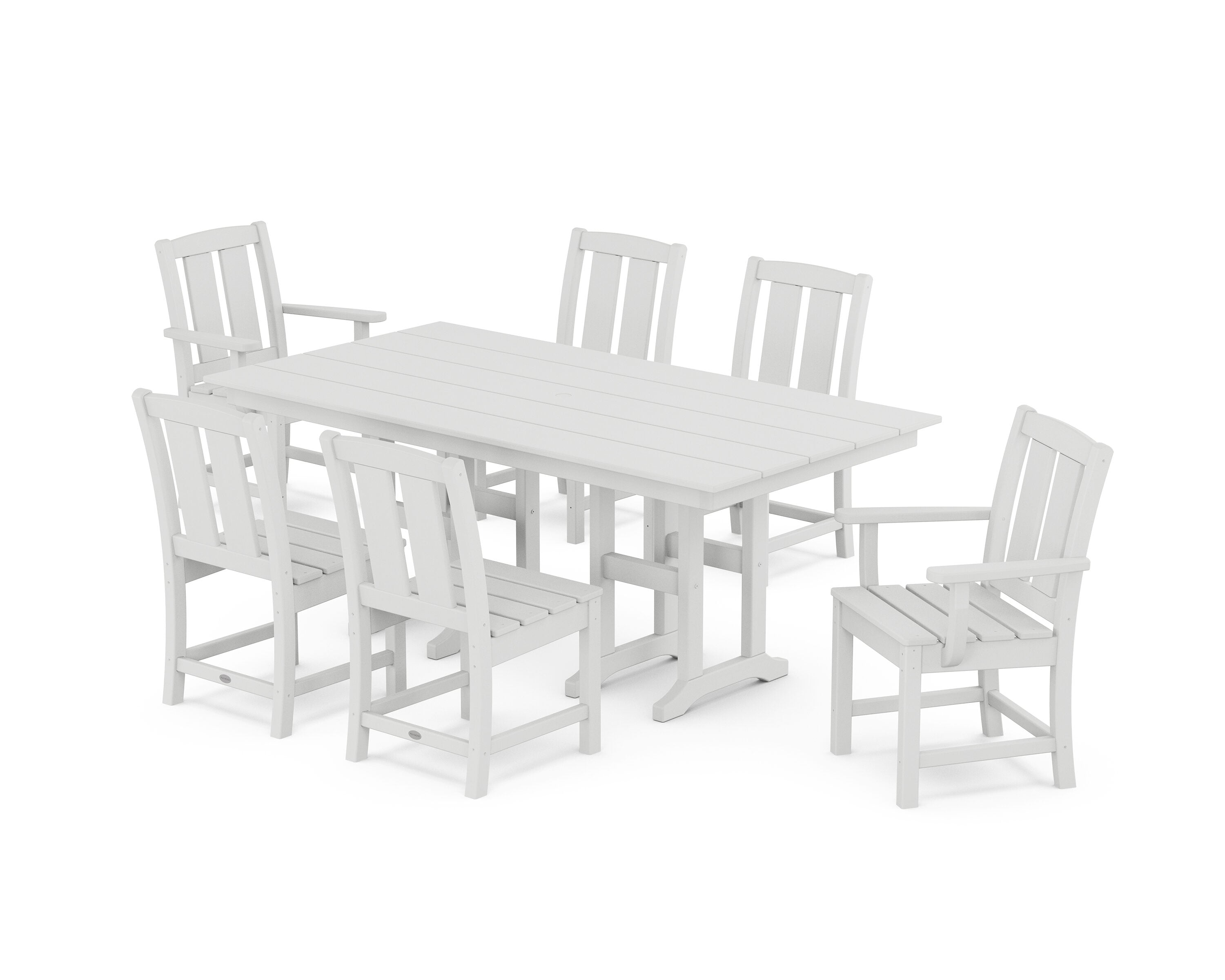POLYWOOD PWS2038-1-WH Mission 7 -Piece White Patio Dining Set Plastic Rectangle Table with 6 Stationary Chairs