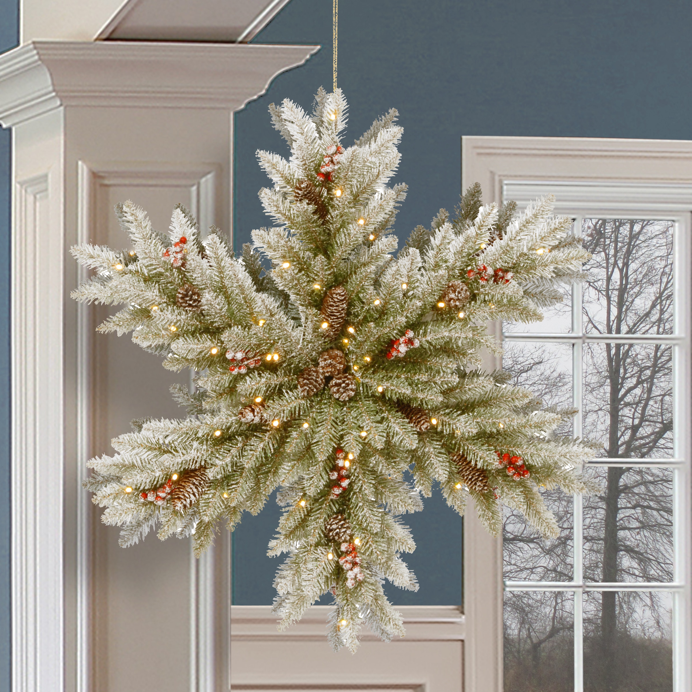 Frosted Winter Elegance 26" Pre-Lit Snowflake with Pine Cones & Berry Decor