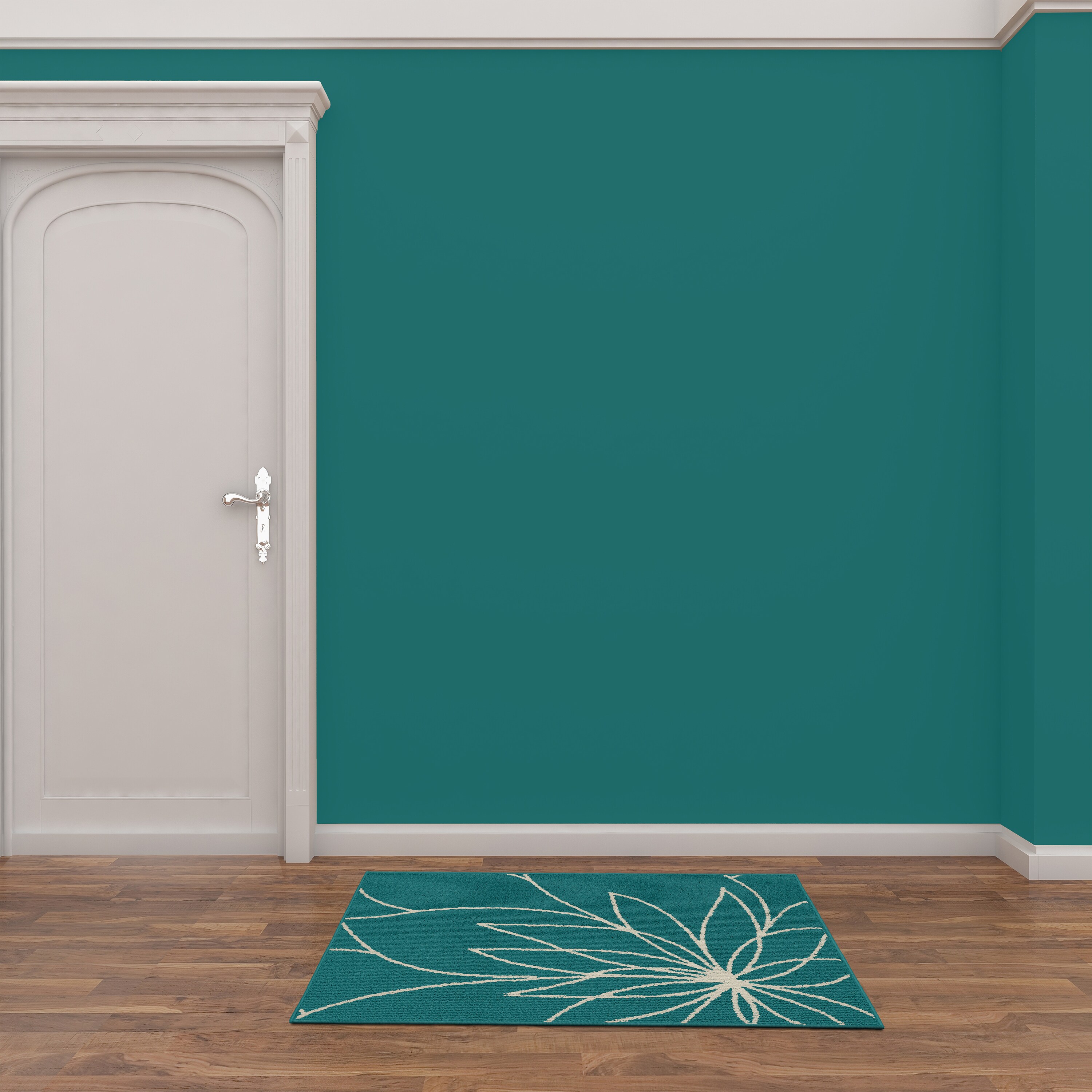 Garland Rug LL460W030046F4 Grand Floral 2 x 3 (ft) Tufted Polypropylene Teal/Ivory Rectangular Indoor Abstract Farmhouse/Cottage Area rug