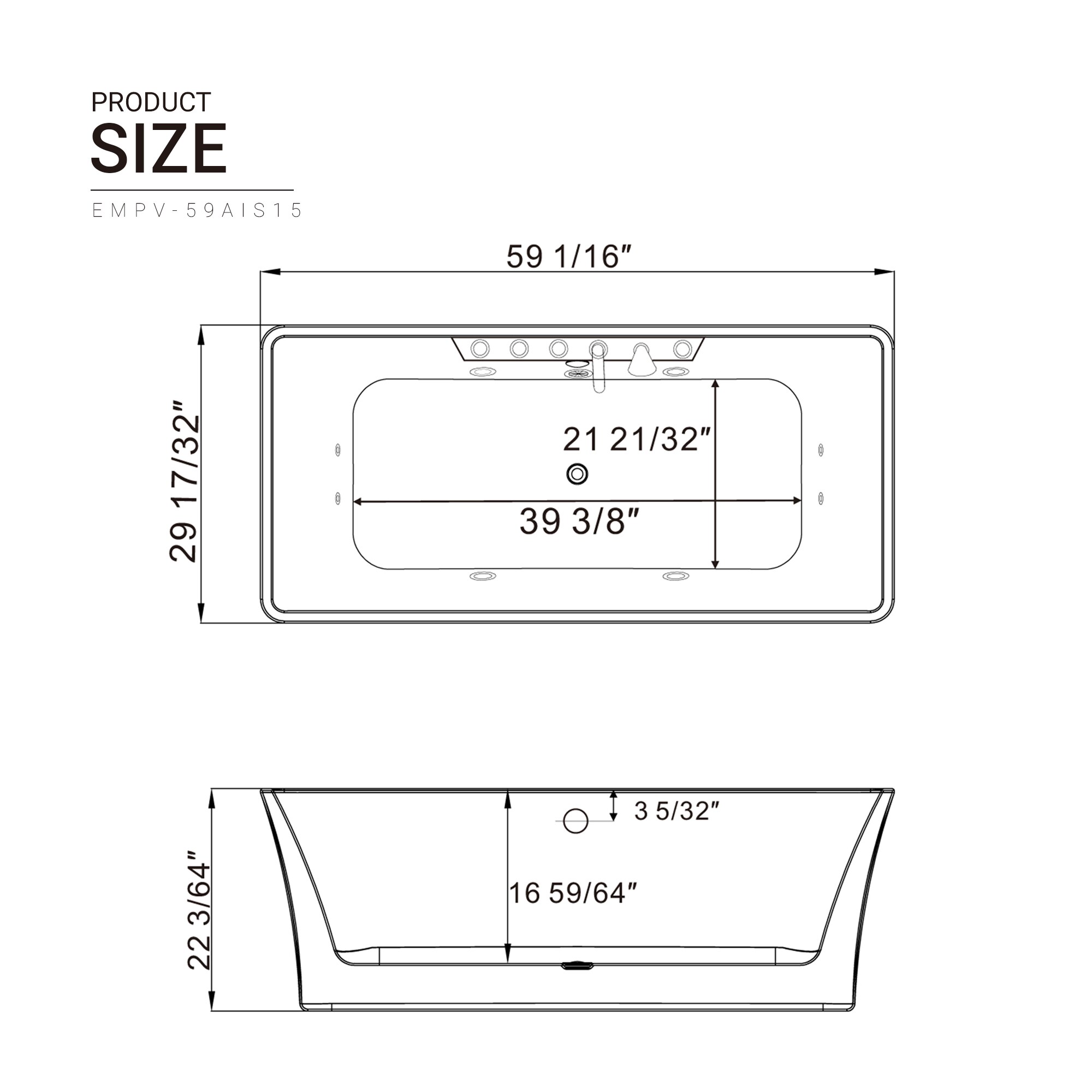 Empava Modern 29.5-in X 59-in White Acrylic Freestanding Whirlpool Tub ...