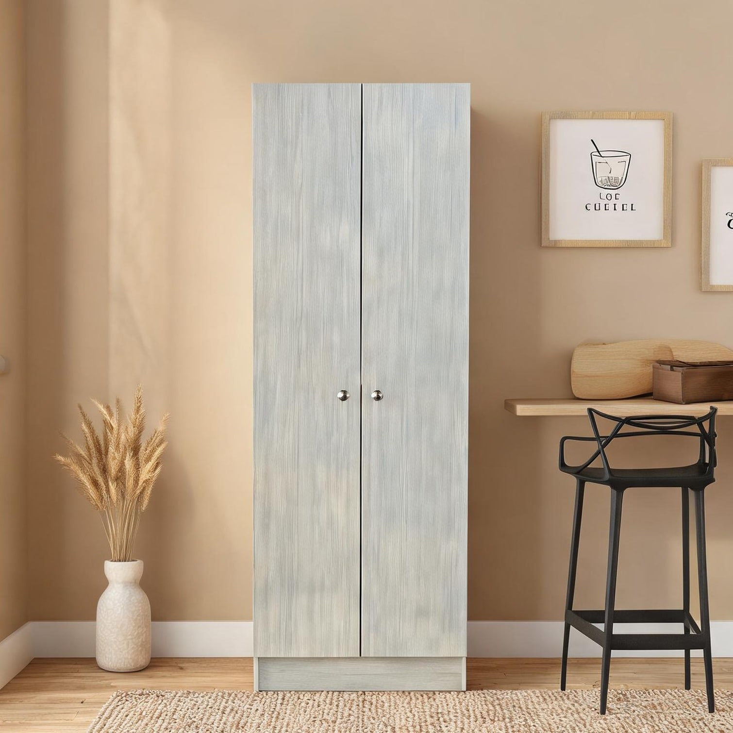 Watnature Pantry Cabinet in Linen Beige with Double Doors and Five