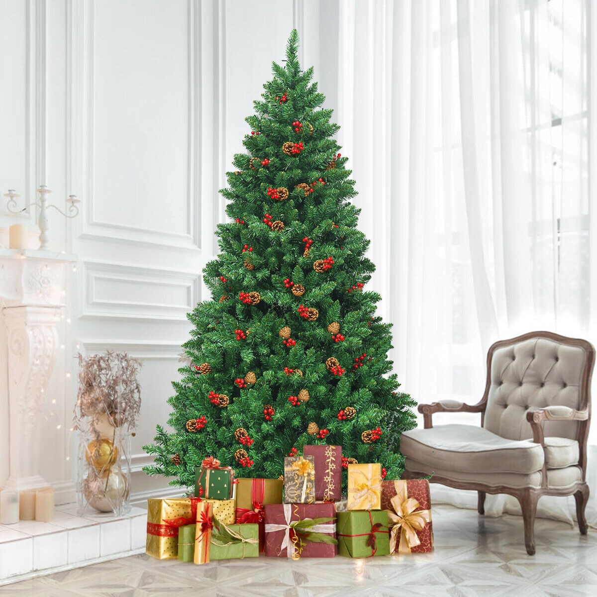 6.5 ft Pre-Lit Green Spruce Christmas Tree with LED Lights