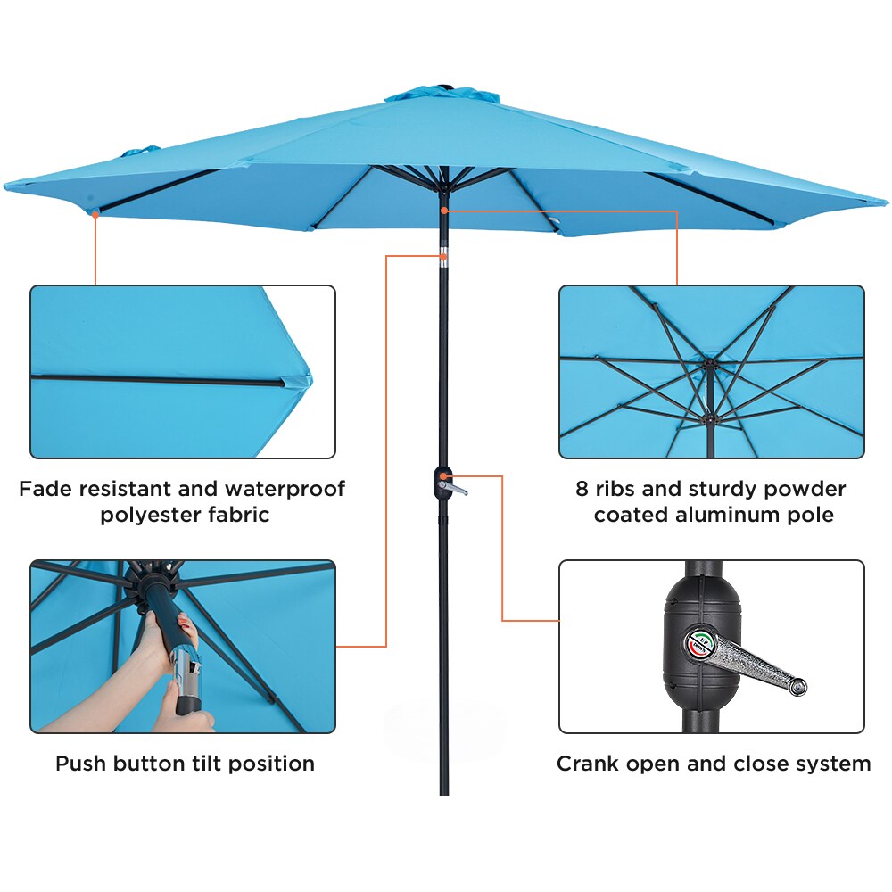 UPHA 11 ft Blue Polyester Market Patio Umbrella with Crank and Air Vent ...