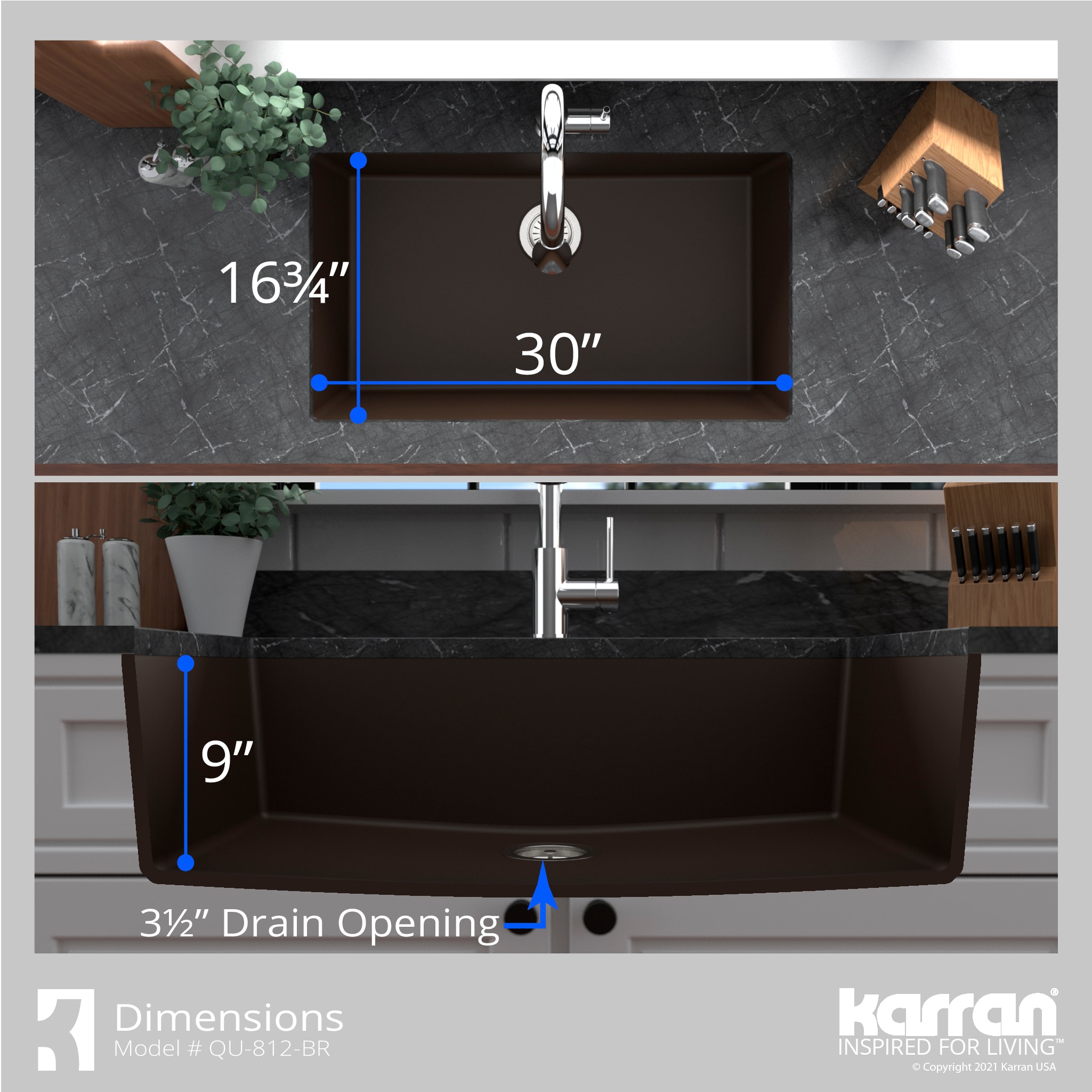 Karran Undermount 32.25-in x 19.25-in Brown Quartz Single Bowl Kitchen ...