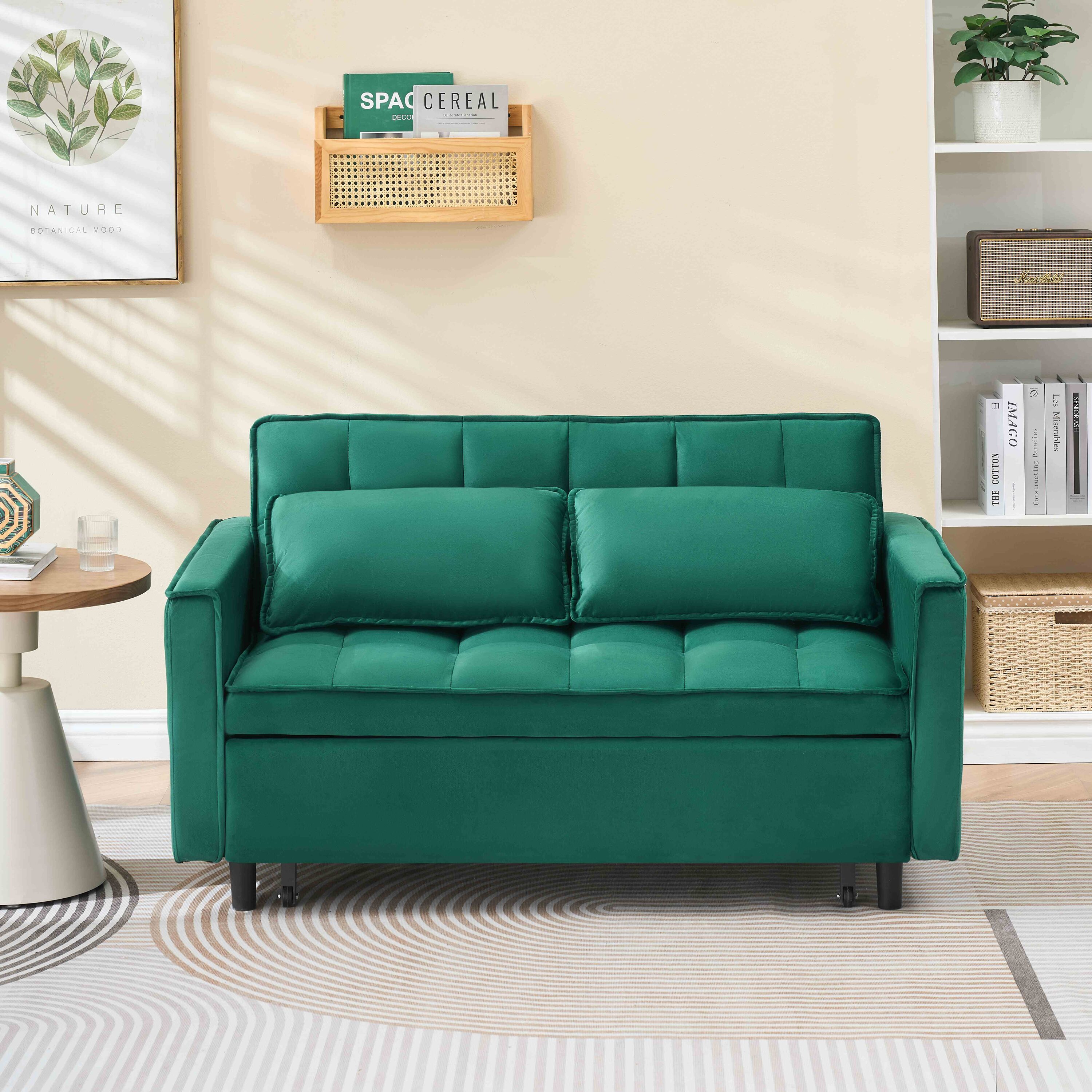 LOVMOR SF-WO-W1658P239827 55 green velvet sofa elegant with convenient pockets clever interpretation of the three in one conversion art