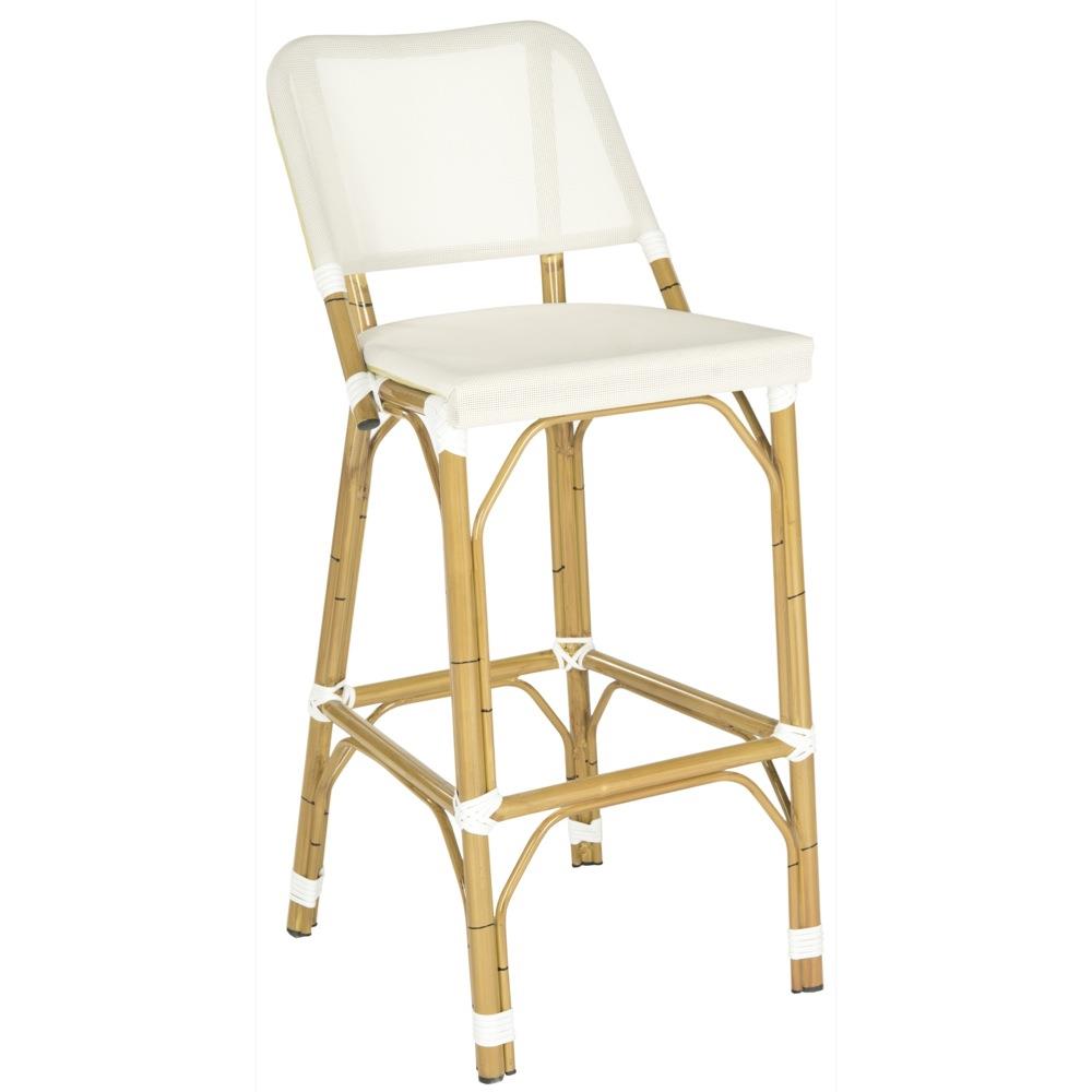 Safavieh FOX5208C Deltana Wicker Off-white Rattan Frame Stationary Bar Stool Chair with Off-white Mesh Seat
