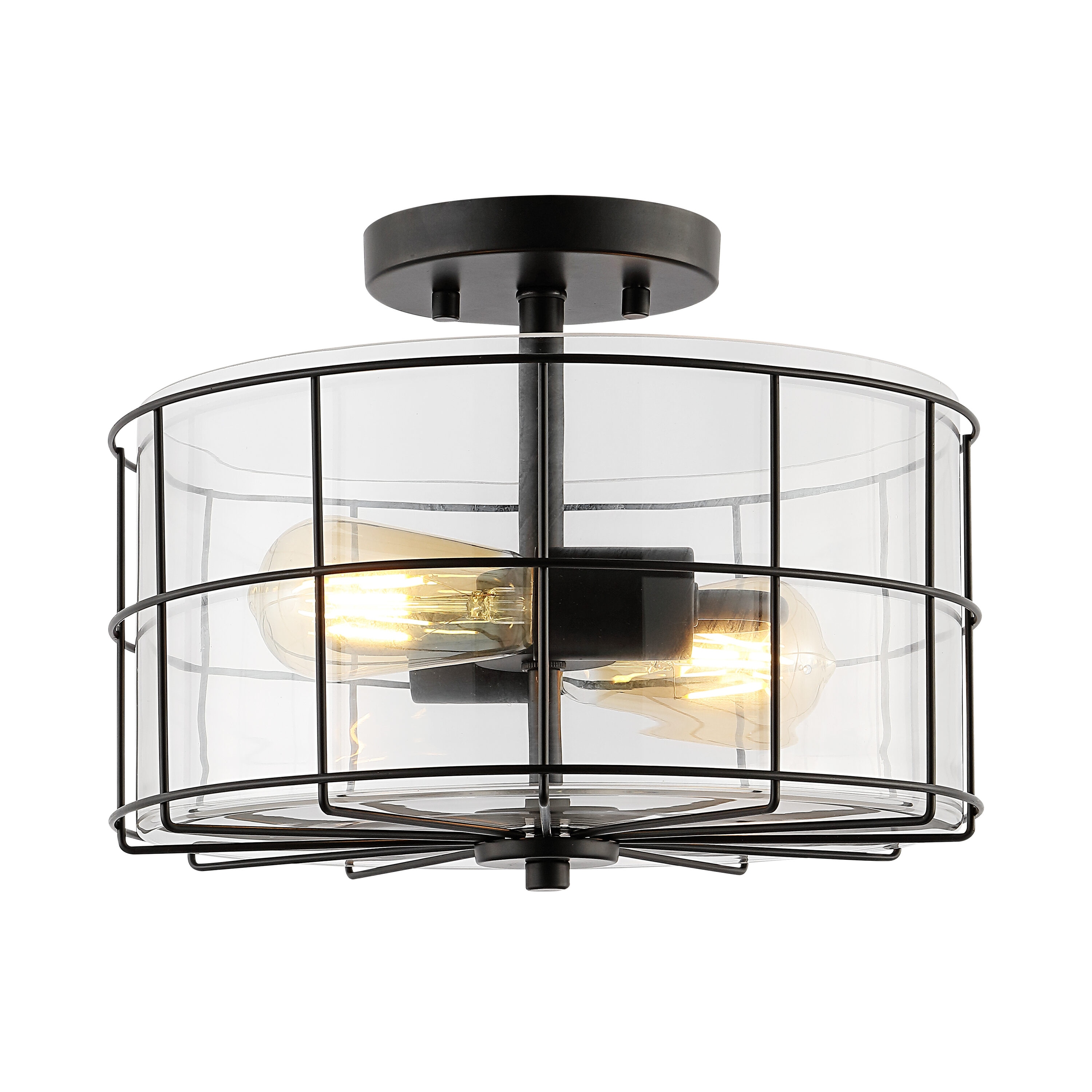 Hannes 12" Matte Black Glass Drum LED Flush Mount