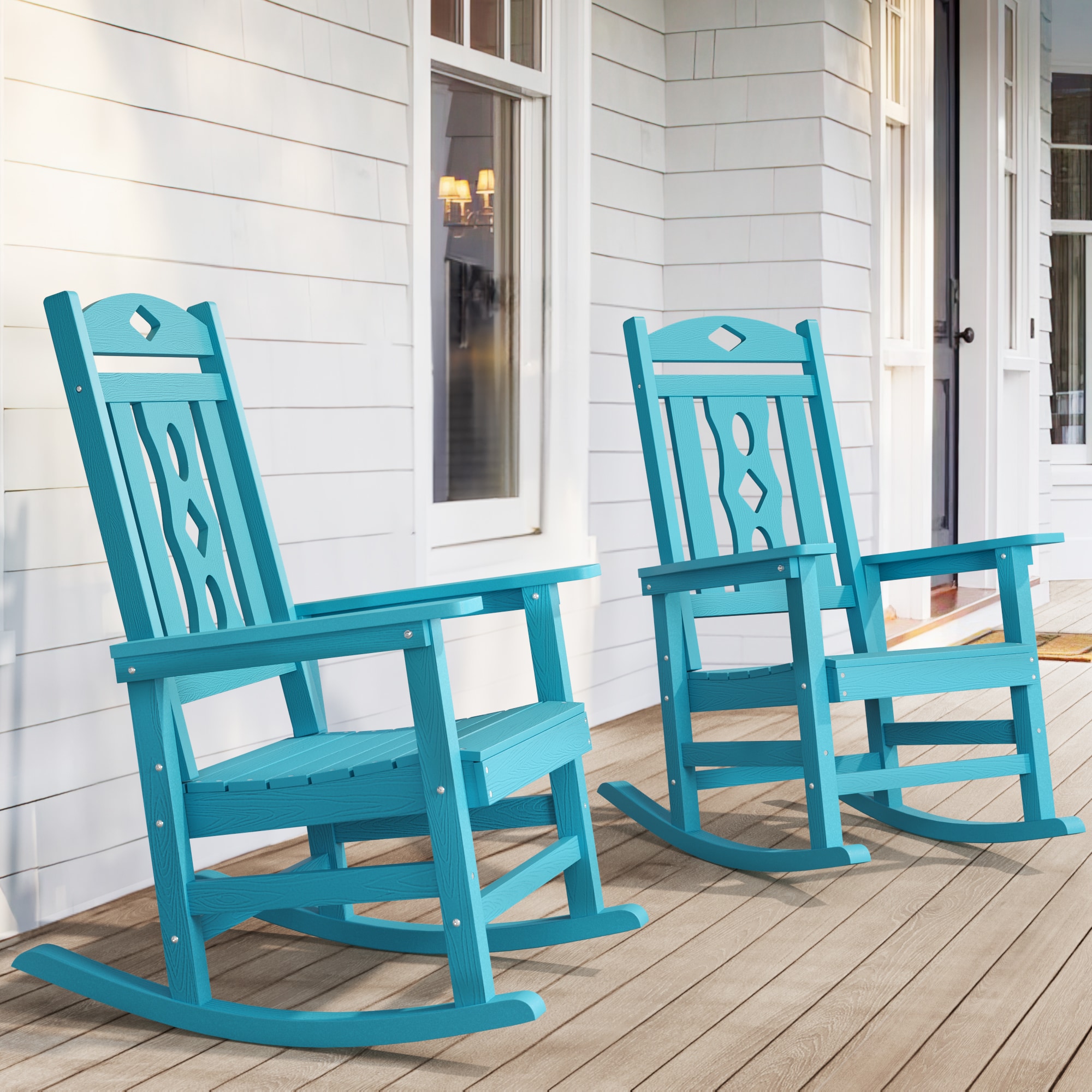 LUE BONA 2LB23PC0011-500LS Set of 2 Sky Blue HDPE Frame Rocking Chair with Solid Seat