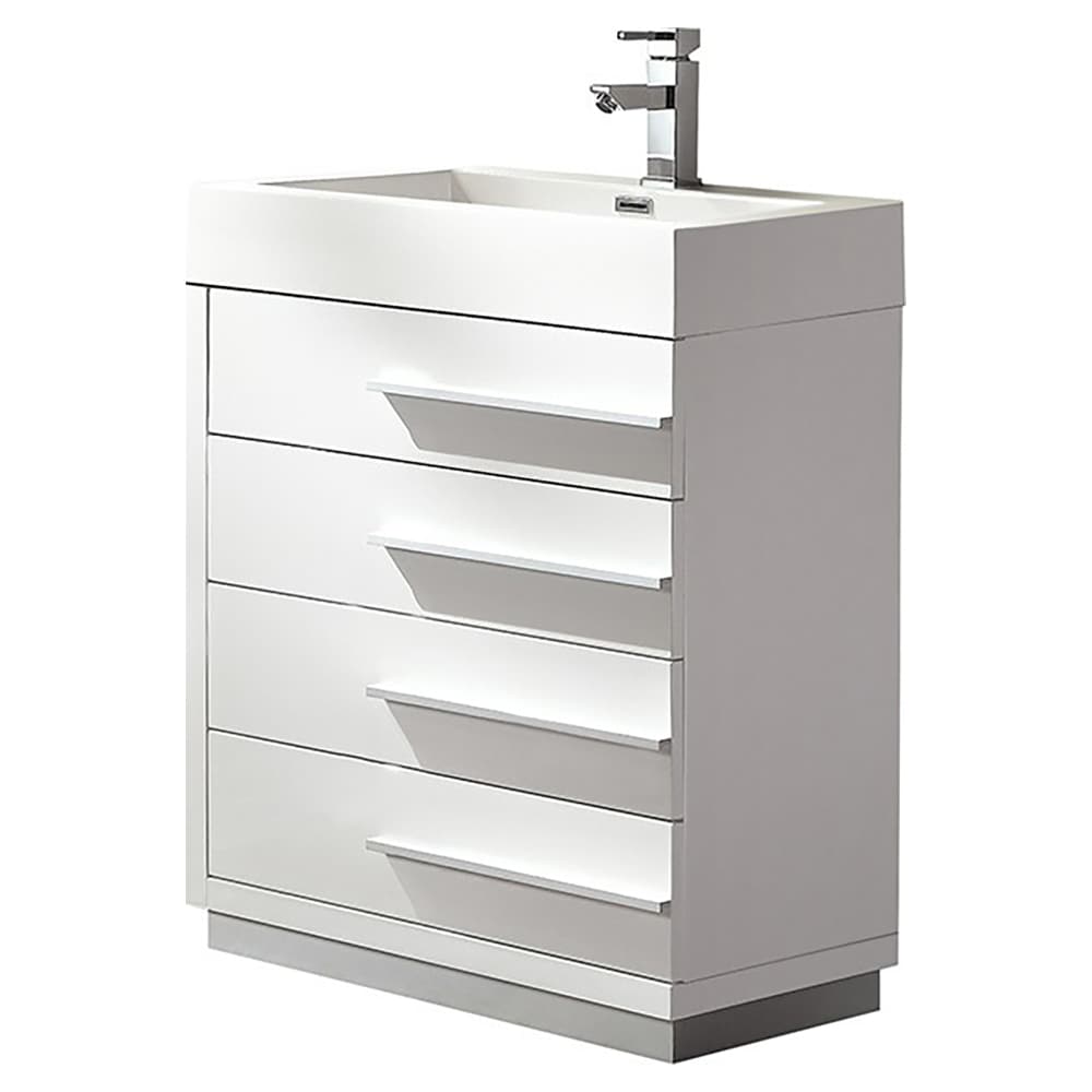 White Engineered Wood Single Bathroom Vanity Base with Drawers