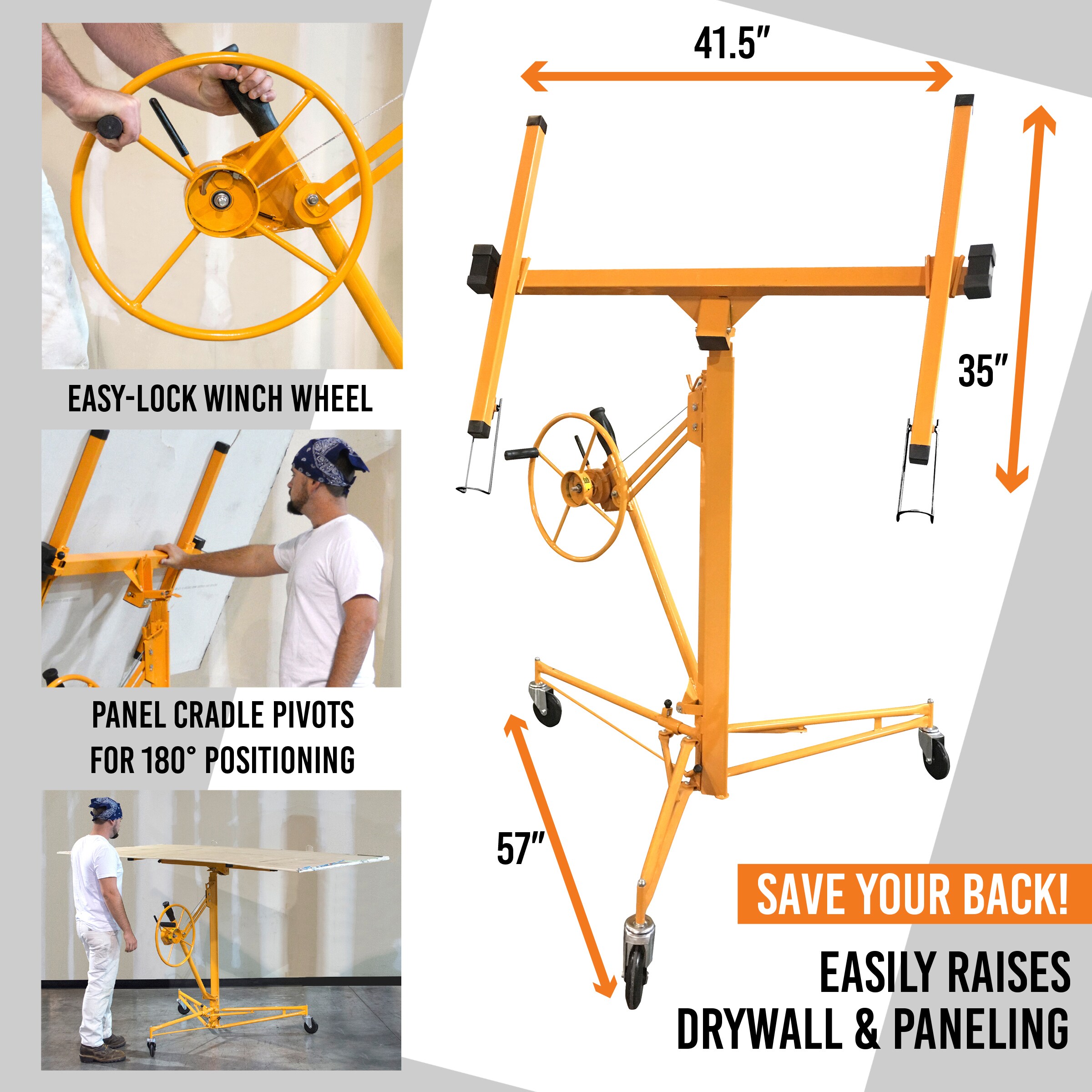 Pro-Series Yellow Steel Drywall and Panel Hoist