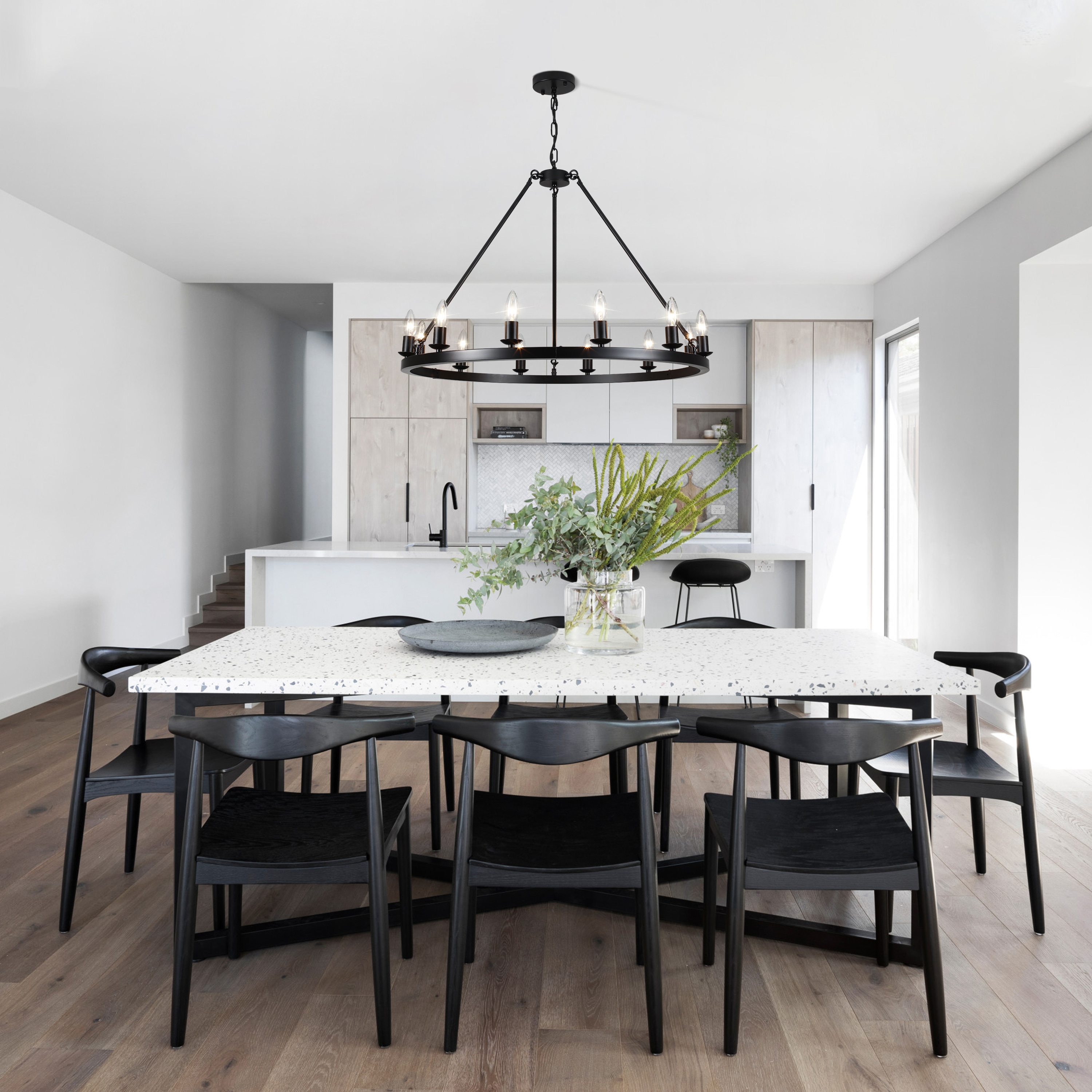 Kirahee 12-Light Black Wagon Wheel Chandelier Industrial Farmhouse Style