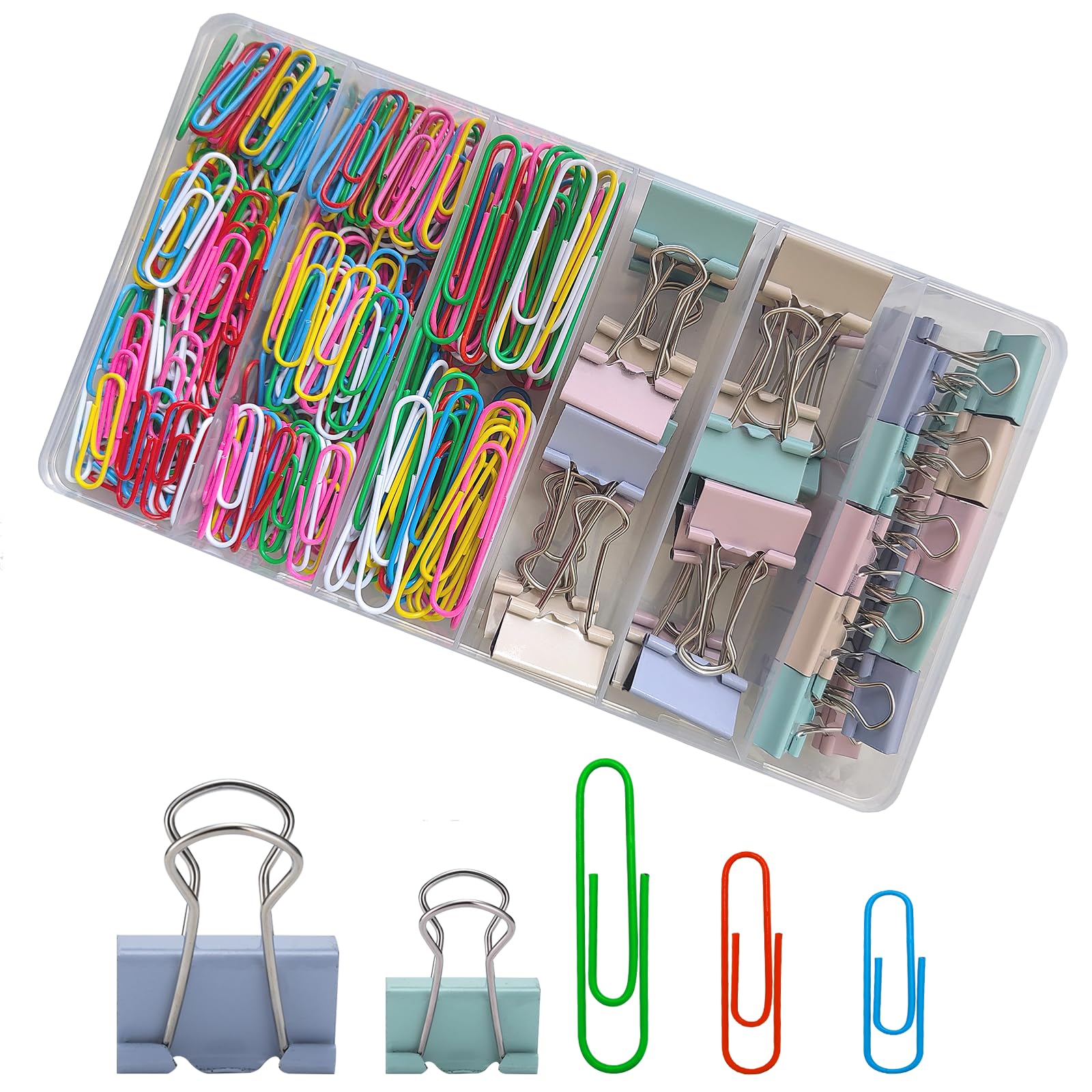 DYRCJ Office Clips Set 284 pcs Assorted Sizes Colored Binder Clips and ...