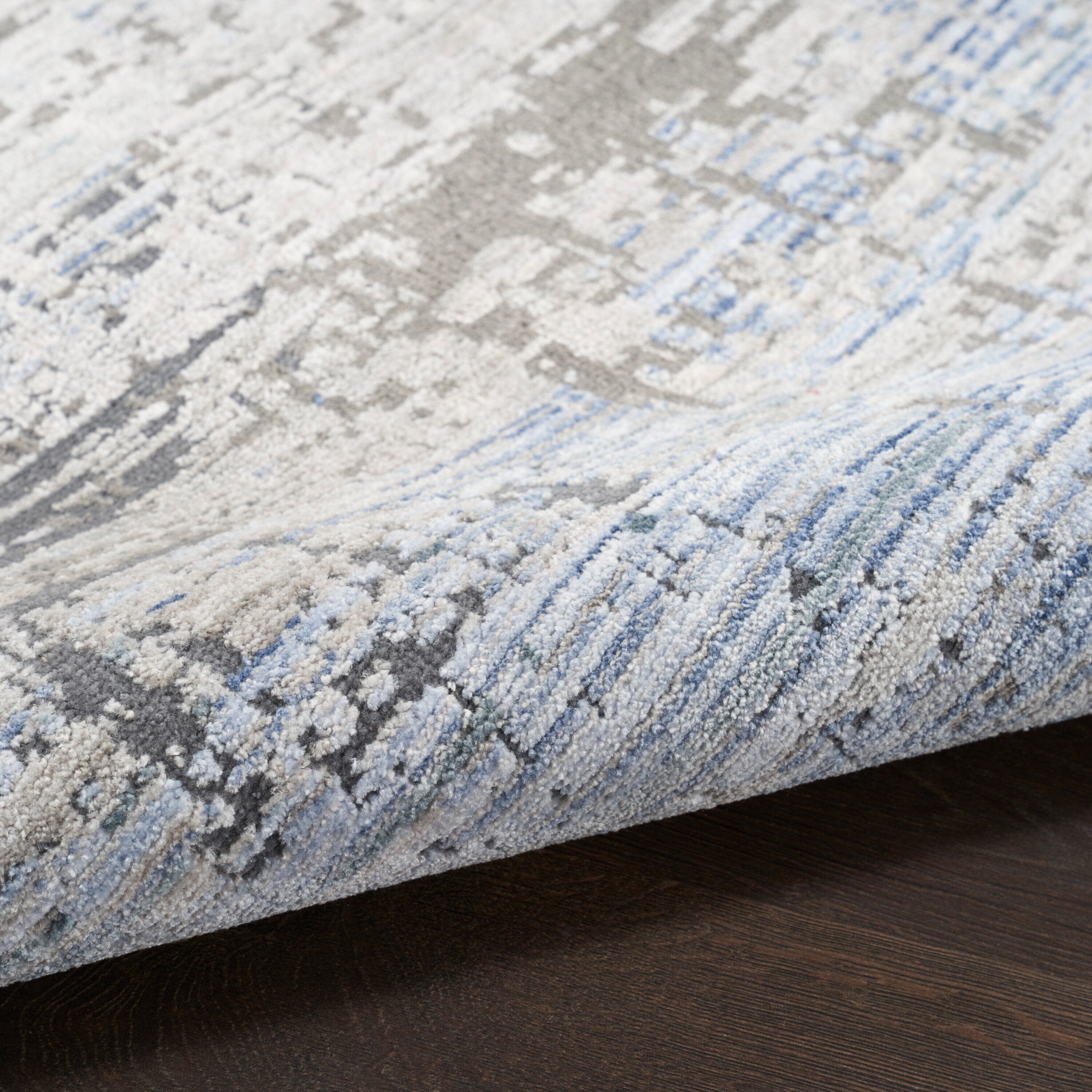 Blue and Gray Abstract 8' x 10' Stain-Resistant Synthetic Rug