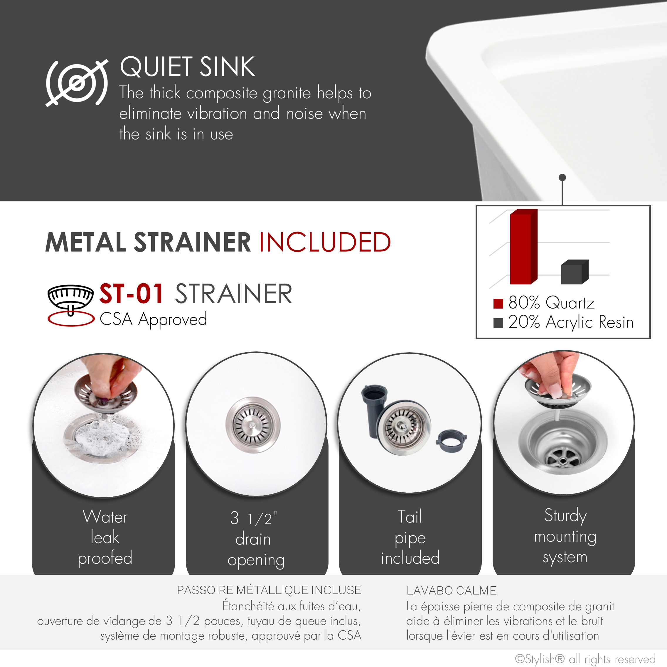 Stylish S-828WH1 Kitchen-Sinks - View #10