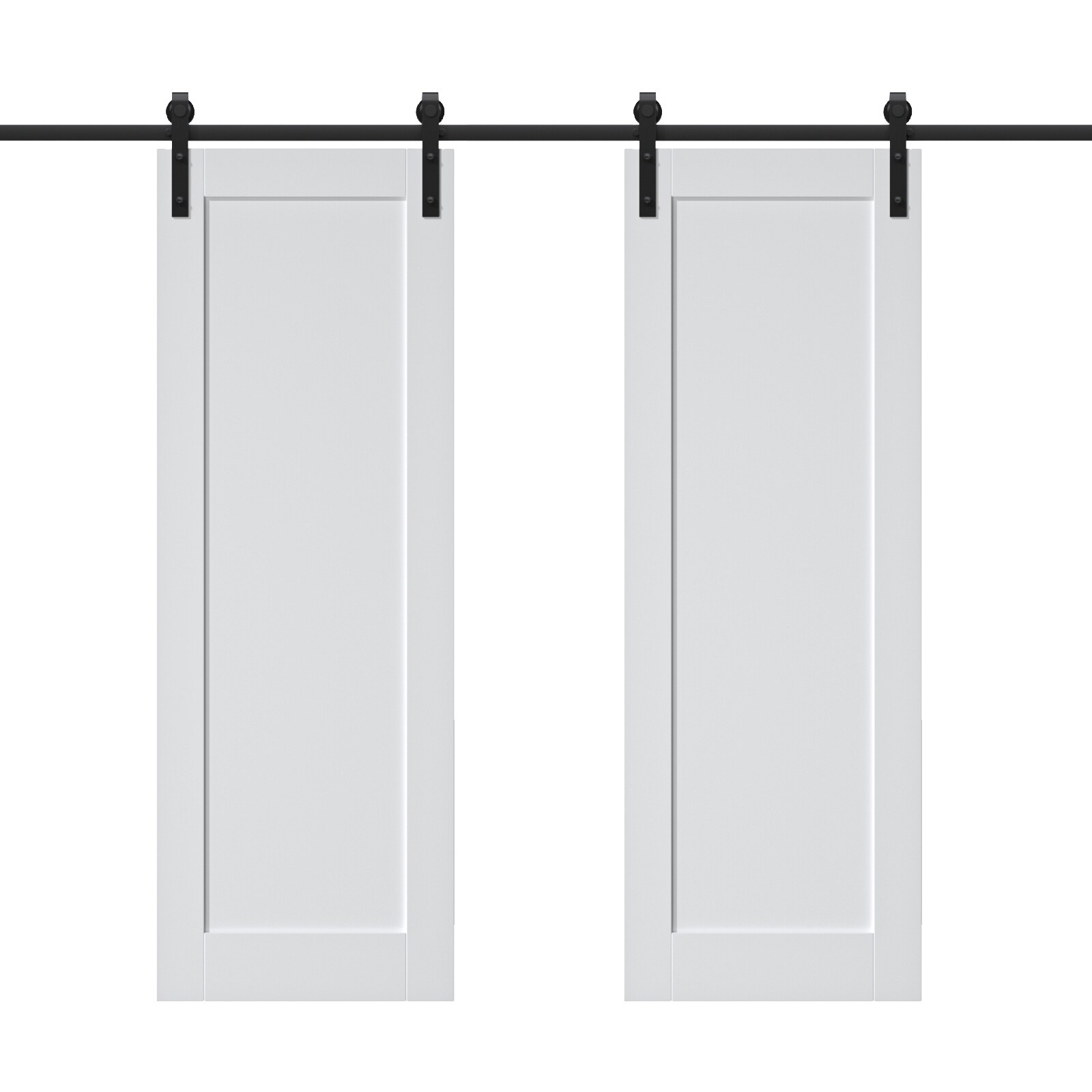 JUJUBON IN-BDWT-DBD-YGXB-28 56-in x 80-in White Square MDF Solid core Double Barn Door (Hardware Included)