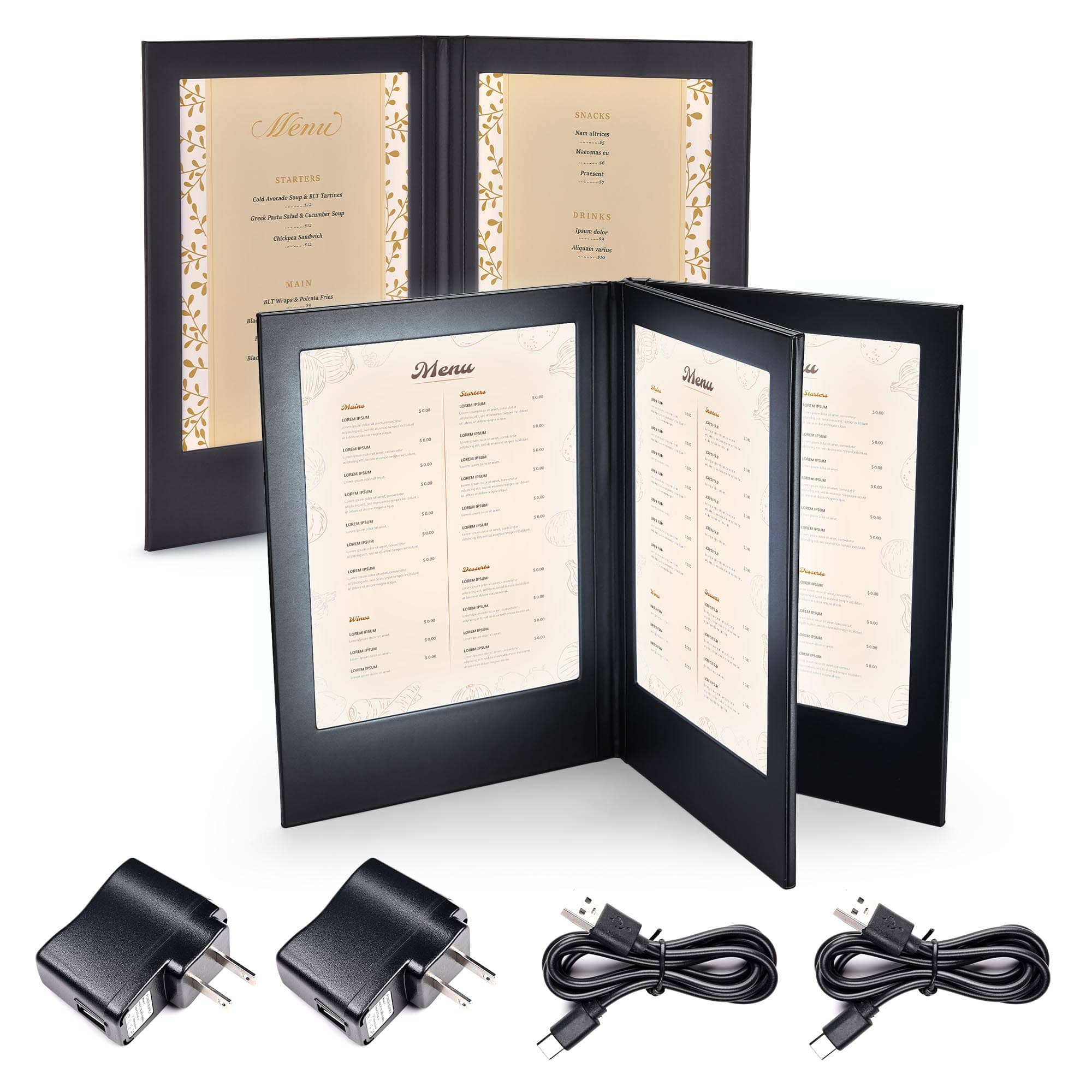 Yescom 26MNCSET002-L811-LO WeChef Set of 2 LED Back Lit Light Menu Holder Cover 2 or 4 View Fits 8x11IN Paper