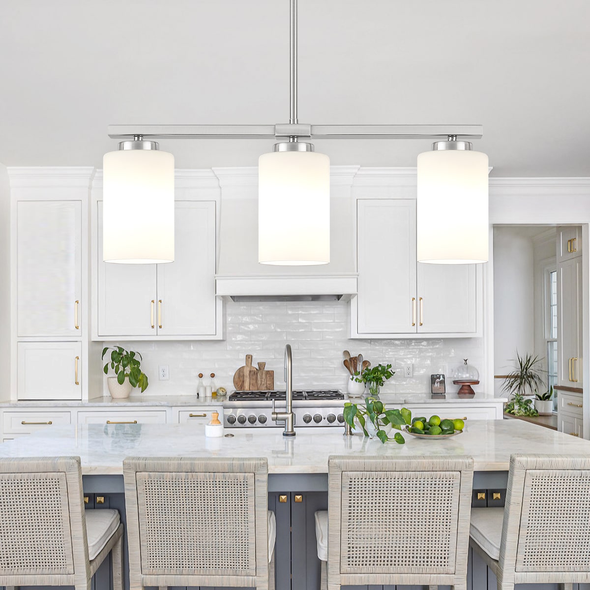 ZSMIHDOH 3 -Light Nickel Modern/contemporary Frosted glass Linear Hanging Pendant Light