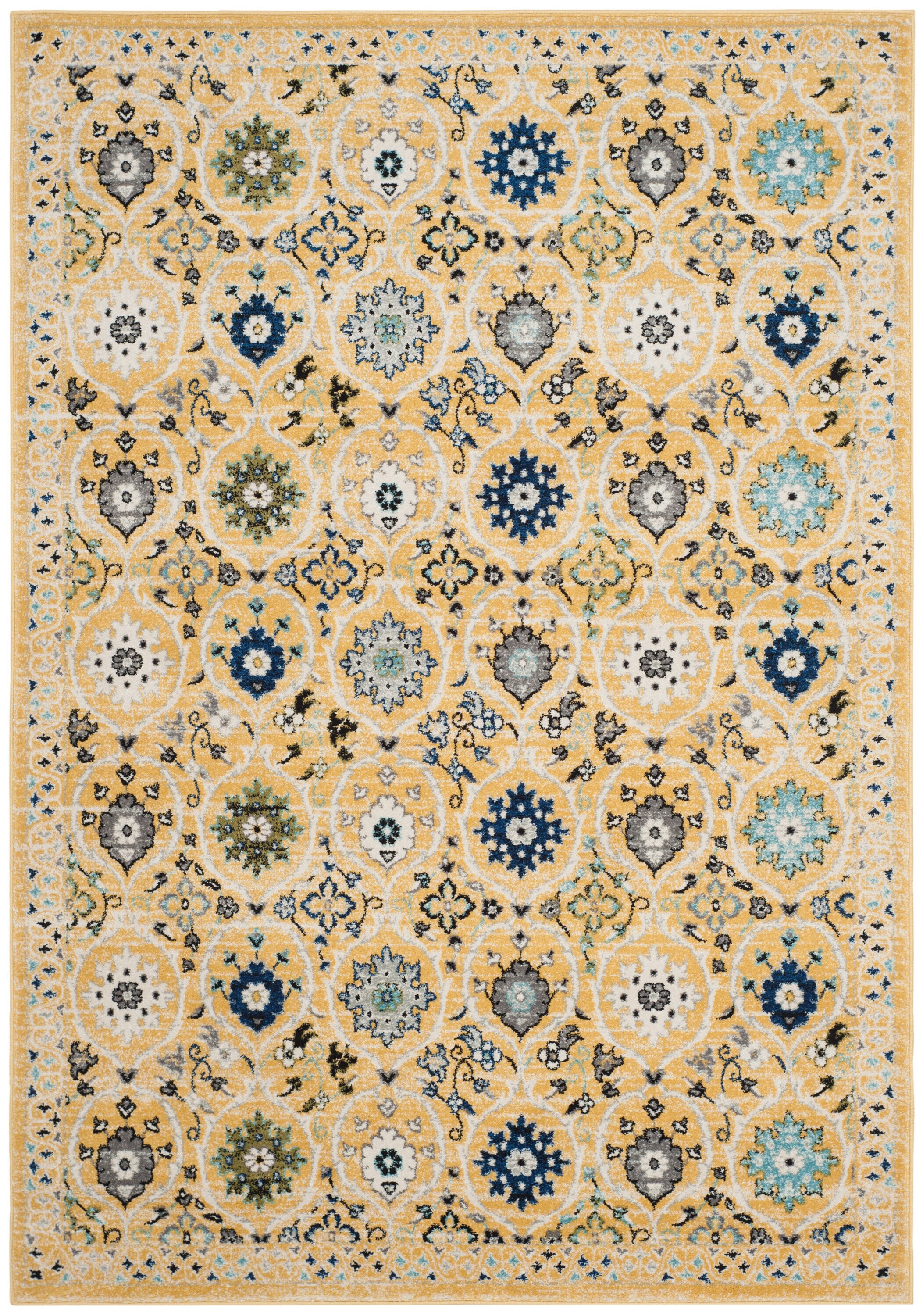 Gold and Ivory Floral Geometric 4' x 6' Area Rug