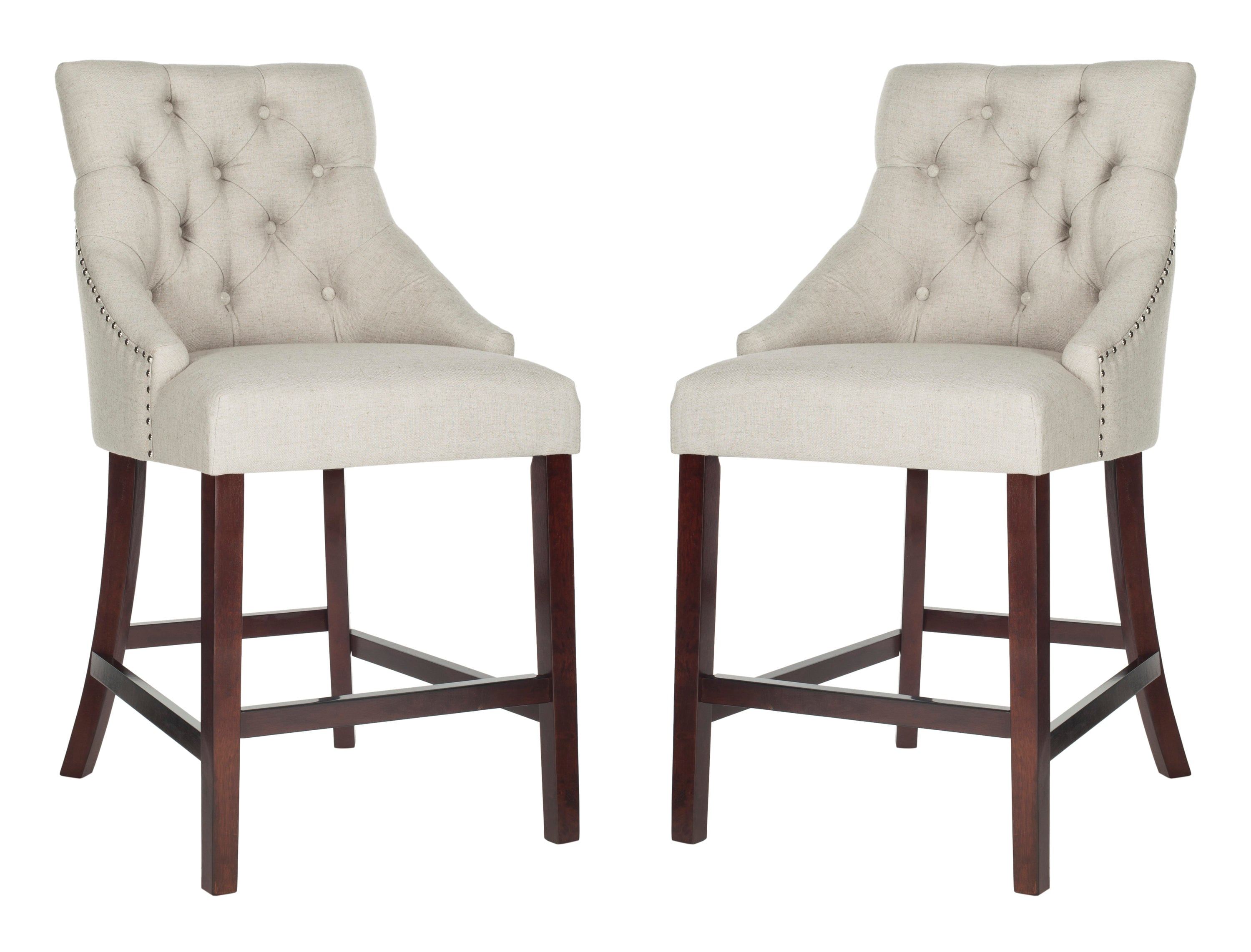Eleni 26" Light Grey Tufted Wingback Counter Stool with Chrome Accents