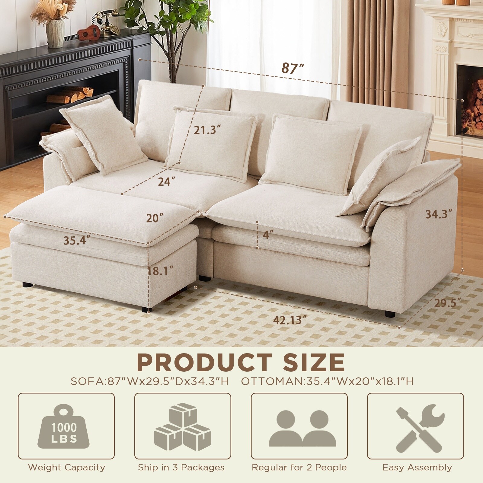 Pocassy GREATANTS-001BG-ABC Sofas-Loveseats - View #3