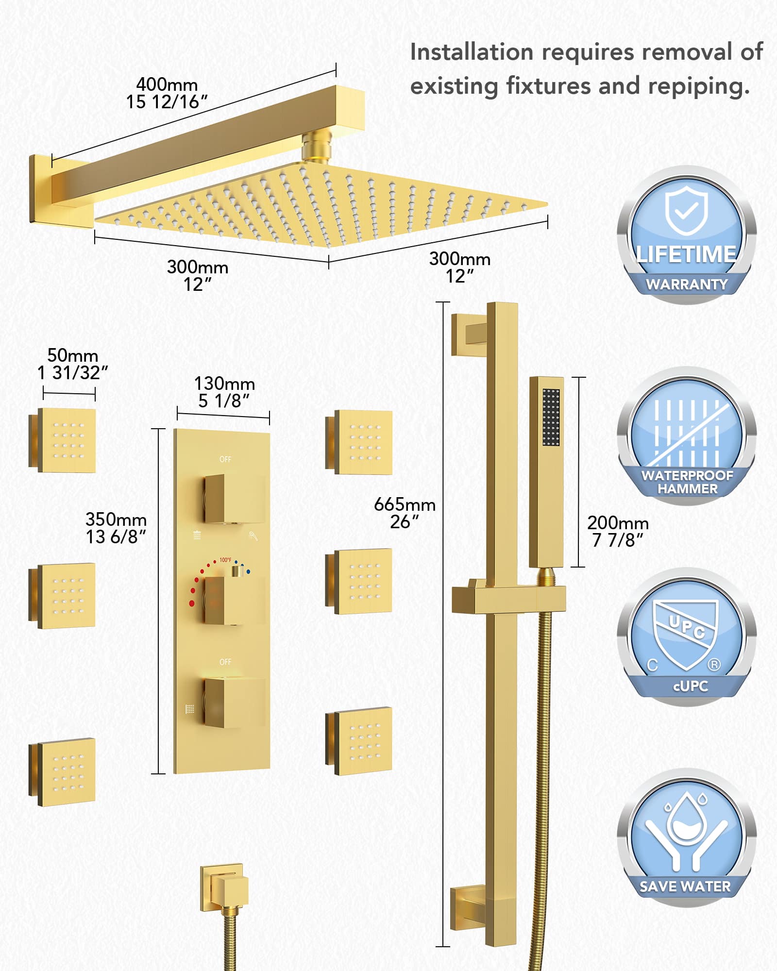 EVERSTEIN SFS-1016-GD12 Tub-Shower-Faucets - View #11