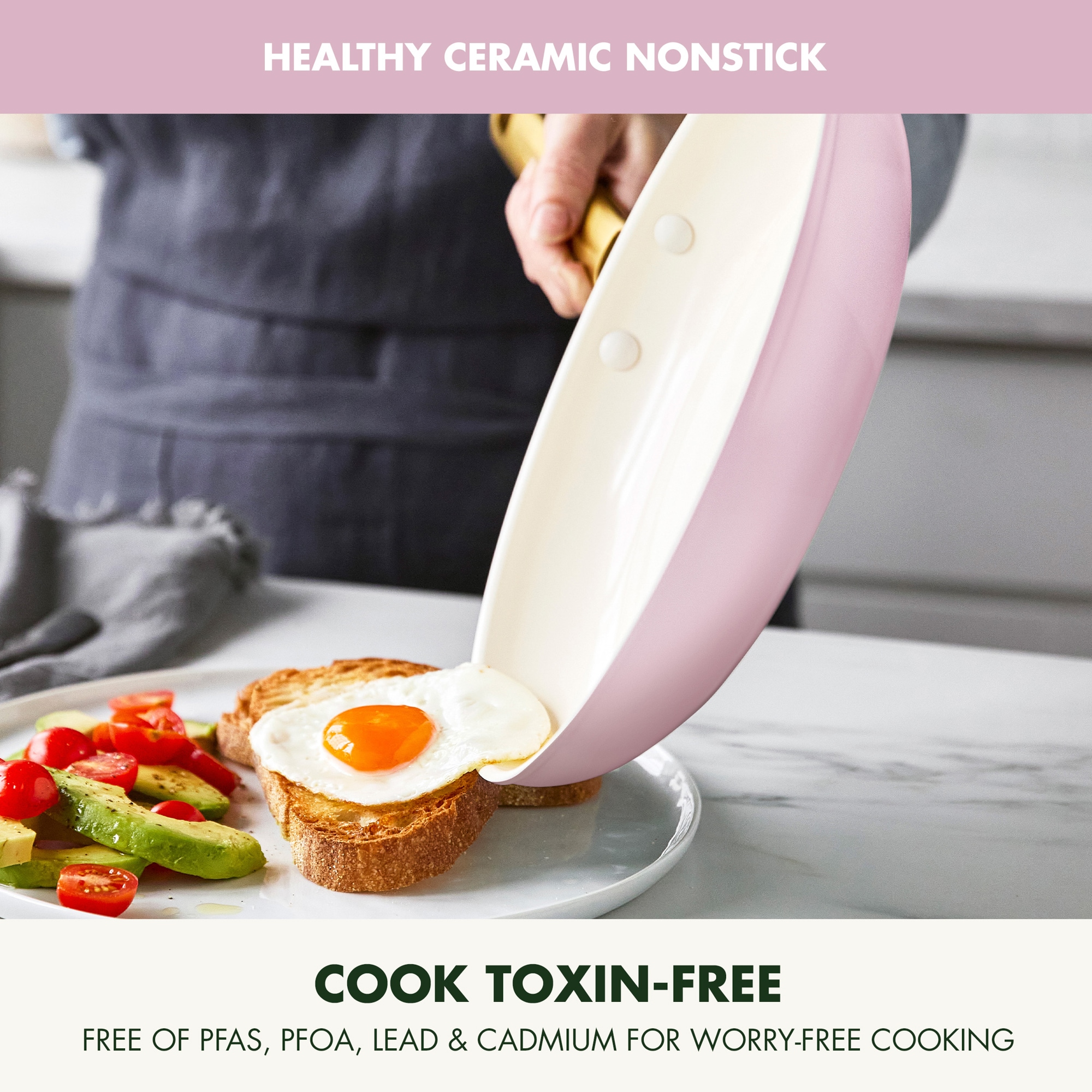 Blush Pink Ceramic Nonstick 10-Piece Cookware Set with Gold Handles
