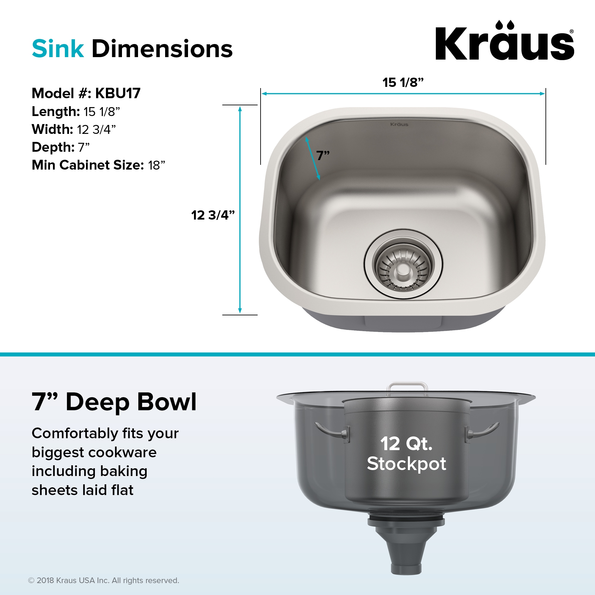 Kraus 15-inch Satin Stainless Steel Undermount Single Bowl Sink