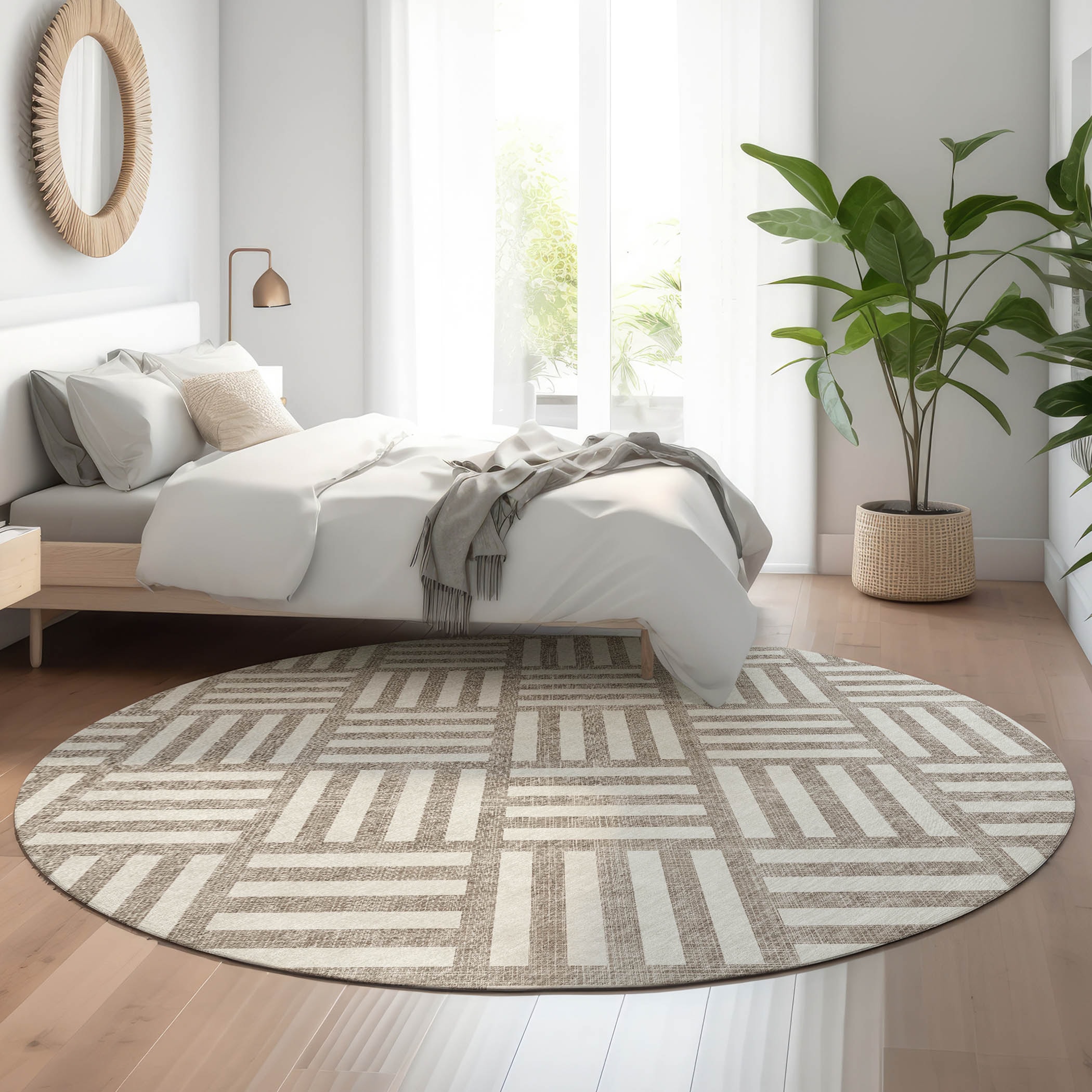 Addison Rugs AMF620TP8RO Mayfield AMF620TP 8 x 8 (ft) Loomed Polyester Taupe Round Indoor Geometric Machine washable Area rug