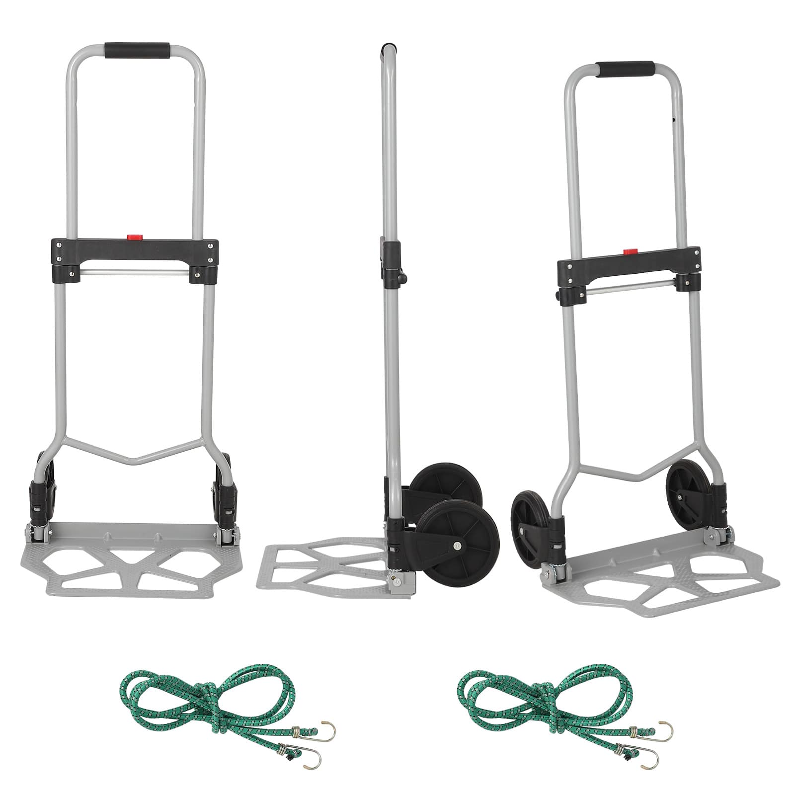 Qeetex Folding Hand Truck Dolly Cart 180 Lbs Capacity Heavy Duty Portable Steel Trolley with Telescopic Handle 2 Bungee Cords and Rubber Wheels for Moving Shopping Travel Office Use #JXNAG-PHO-14I7VVVH