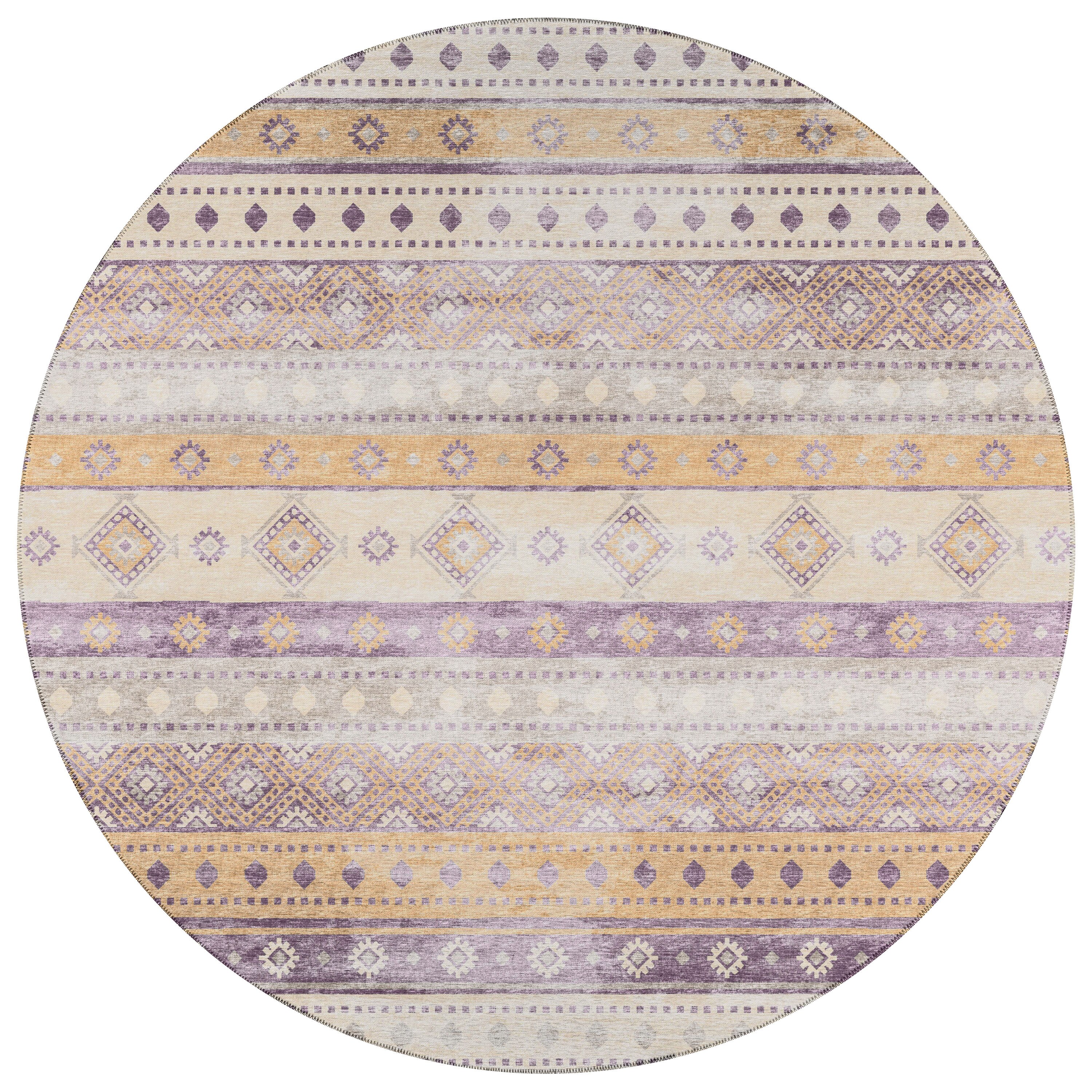 Addison Rugs AYU42PR8RO Yuma 8 x 8 (ft) Chenille Purple Round Indoor/Outdoor Geometric Southwestern Area rug