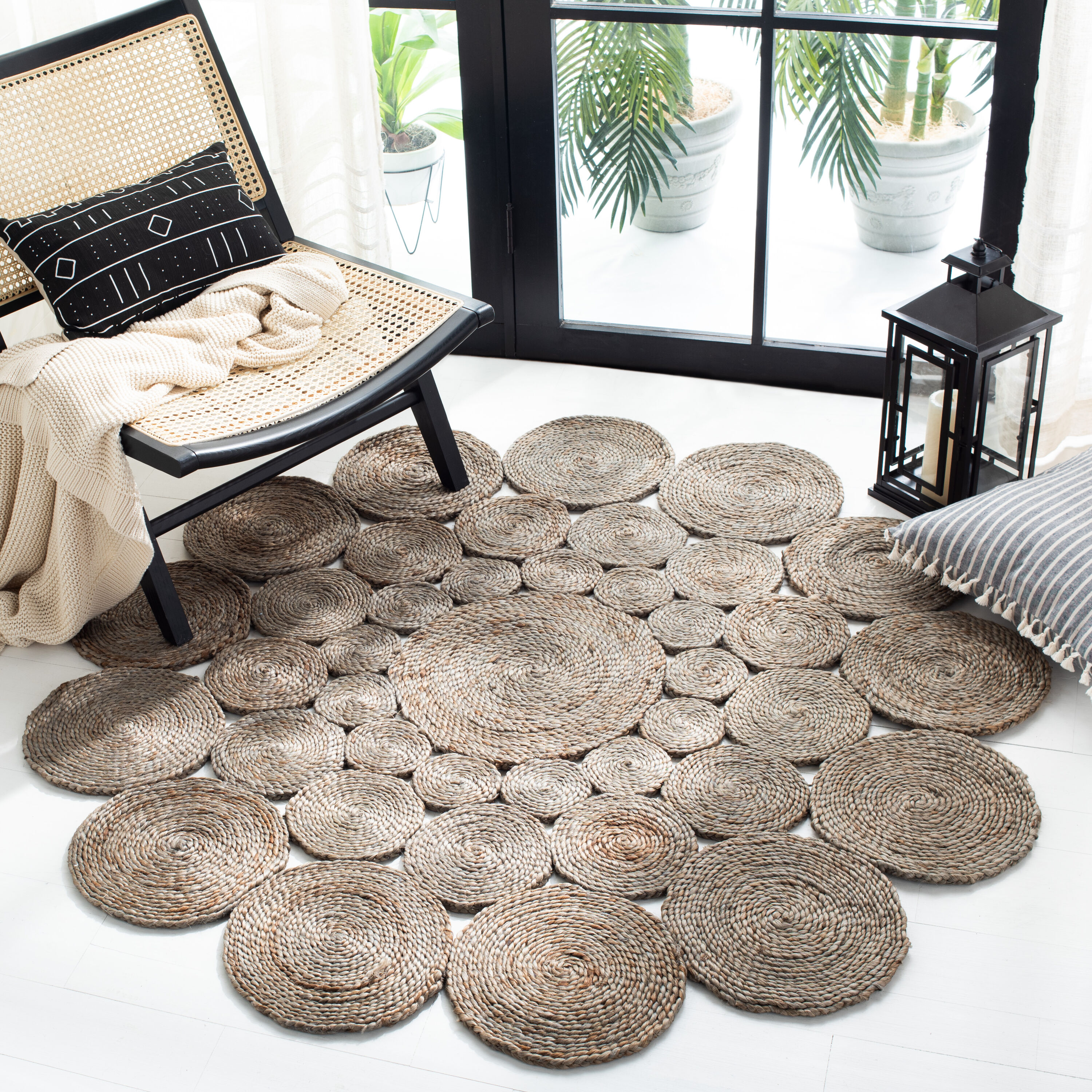  Natural Fiber 363 Gray Bohemian 5ft x 5ft Round Rug