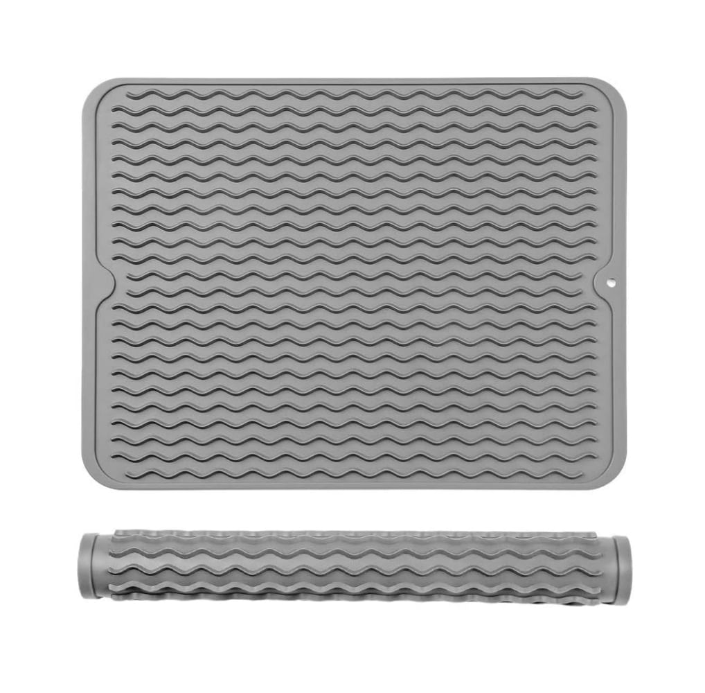 Etokfoks  silicone dish drying mat eco friendly heat resistant counter and sink liner grey 16 in x 12 in multipurpose pad