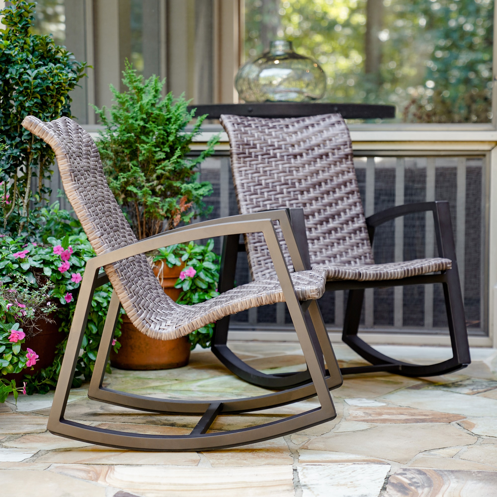 Leisure Made Marion Set Of 2 Wicker, Aluminum Outdoor Rocking Chairs Set Of 2