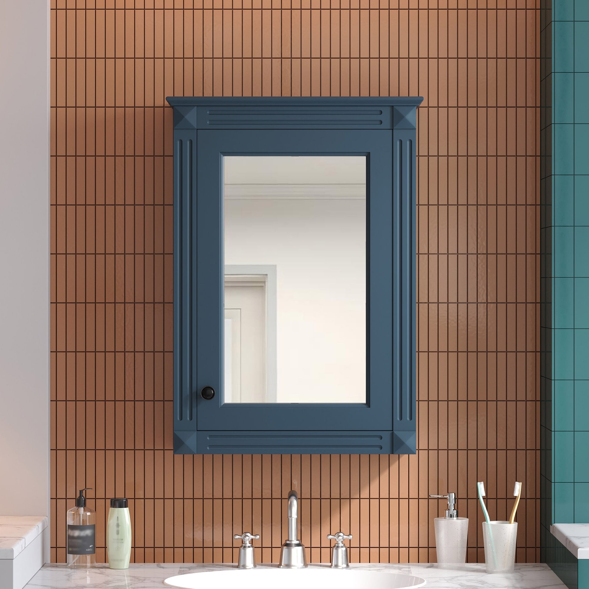 Afhocomp 20 in. W x 27.8 in. H Rectangular Surface Framed MDF Medicine Cabinet with Mirror in Blue