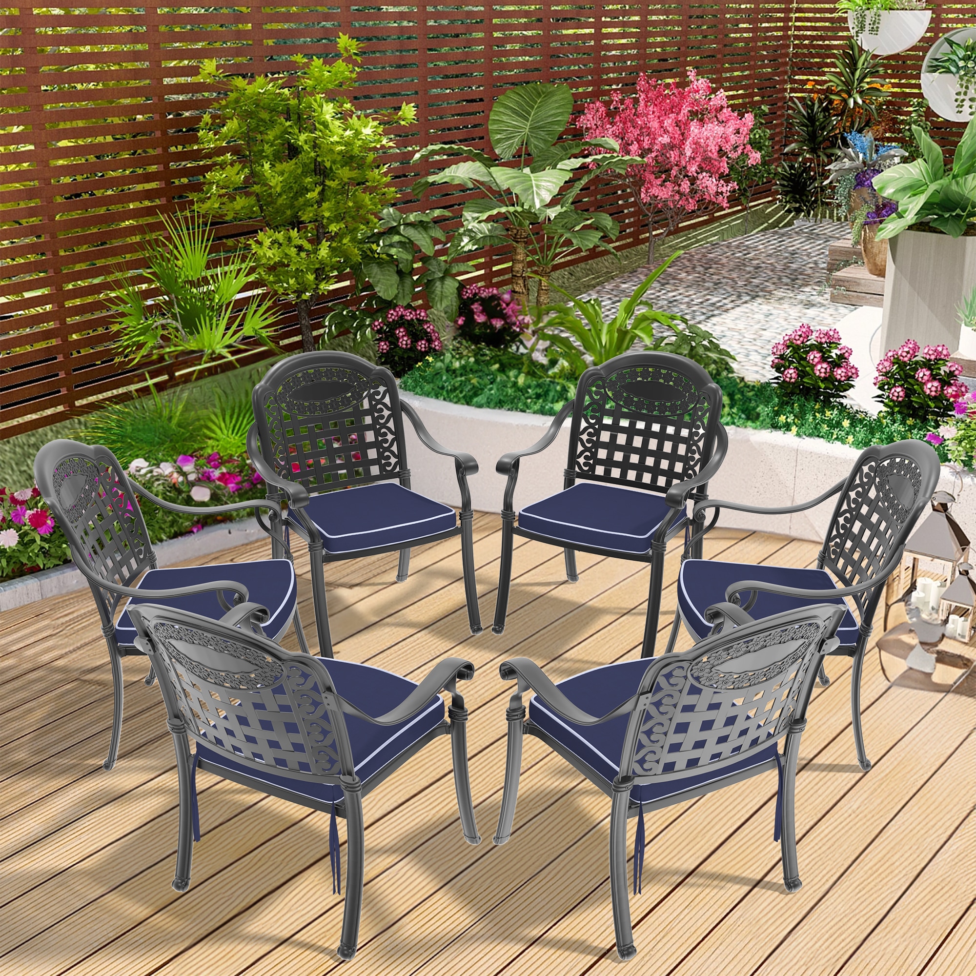 nicesure CSLBK6012CZ6RC Dining Chairs Set of Stackable Black Stationary Conversation Chair with Blue Cushioned Seat
