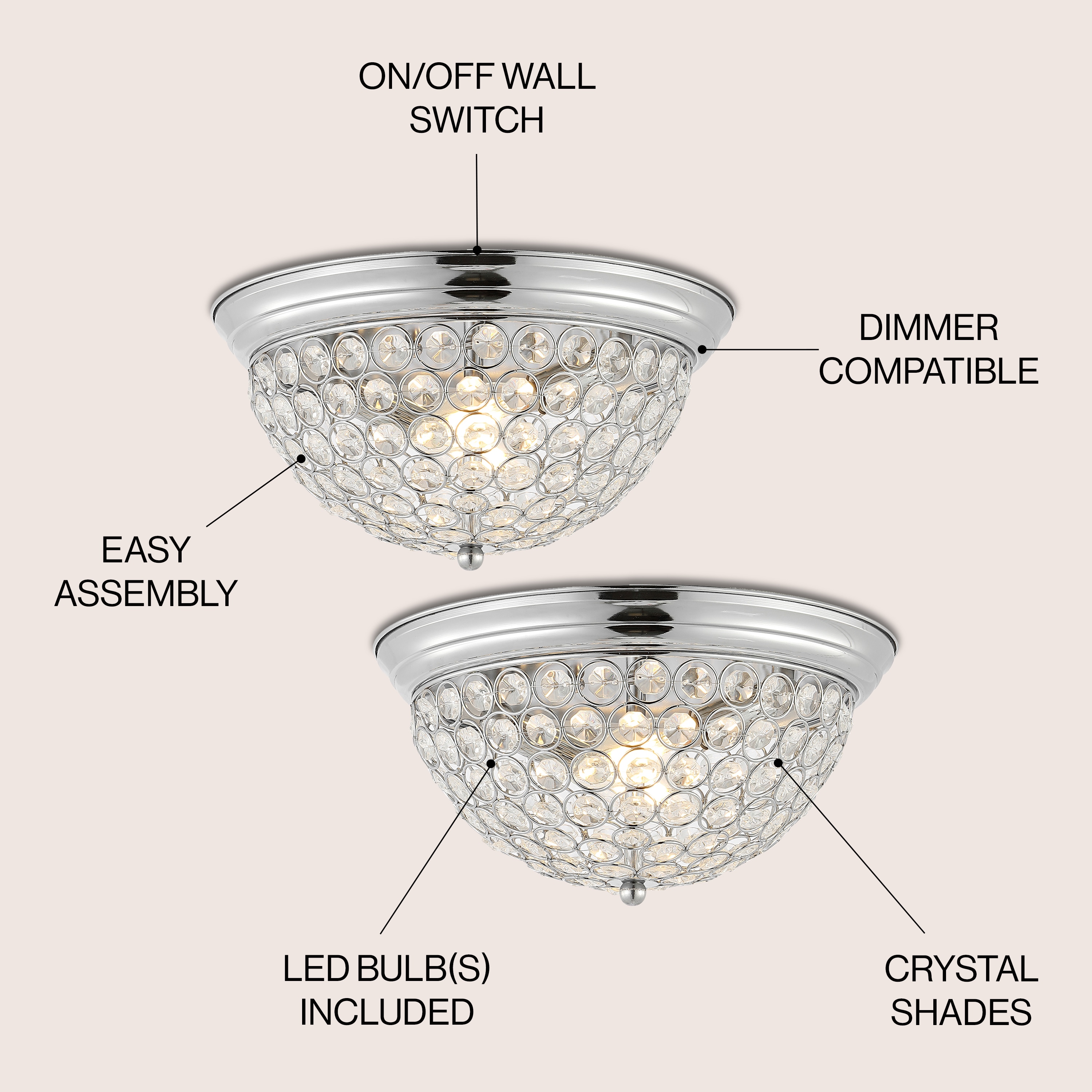 12" Clear Crystal and Chrome LED Flush Mount Light