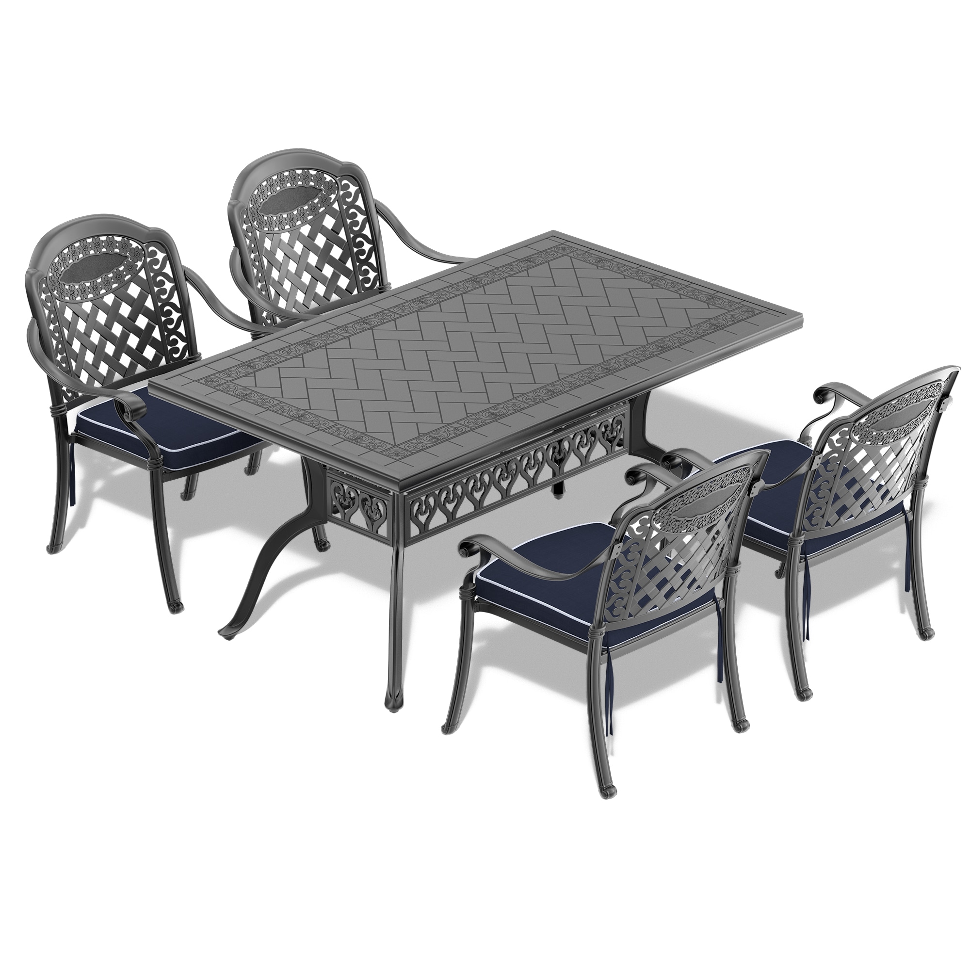 Mondawe 5-Piece Black Patio Dining Set Aluminum Rectangle Table with 4 Multiple Colors/Finishes Cushions Stackable Stationary Chairs Polyester -  MA-GCABQ-HA40C