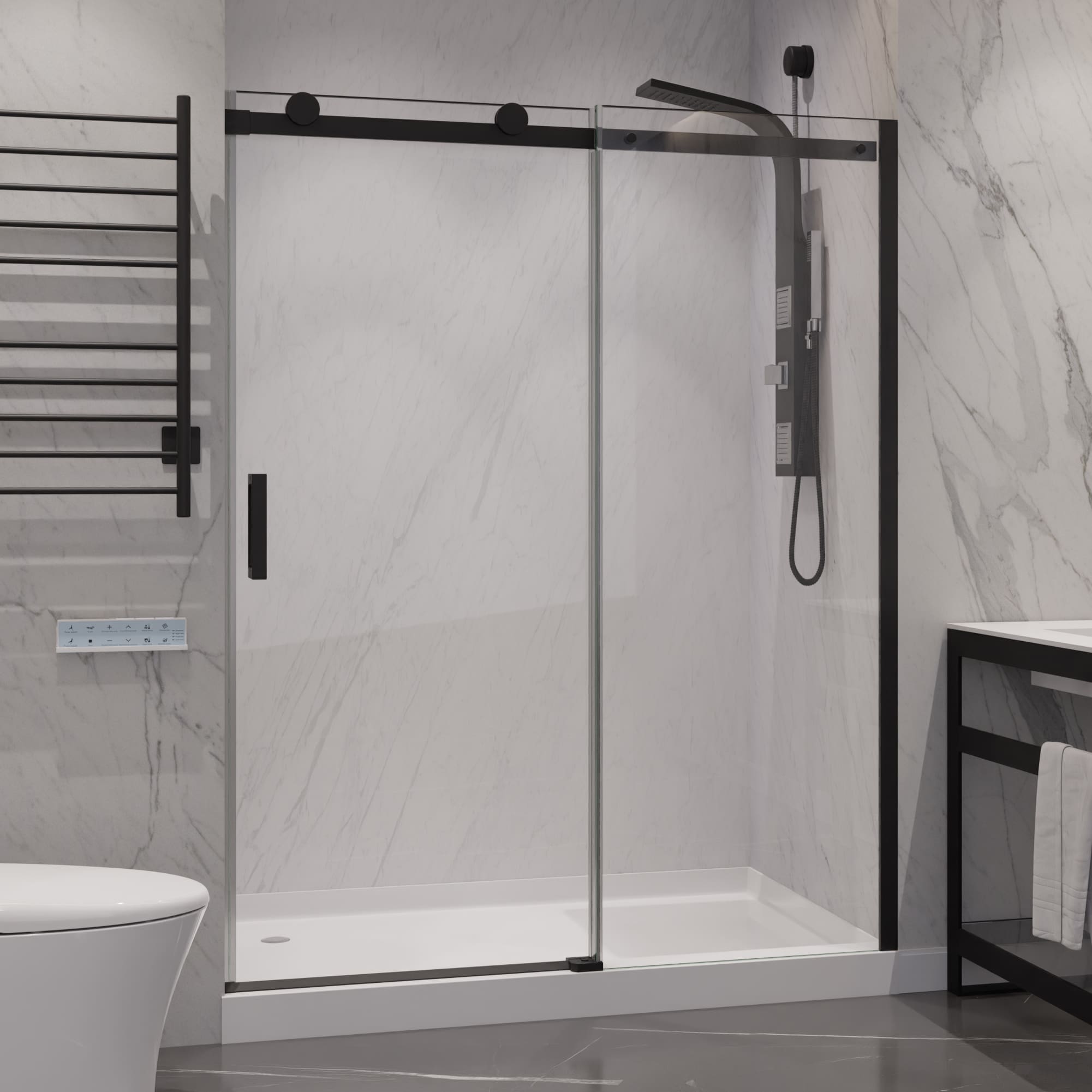 Anzzi Rhodes Series 60 x 76 Frameless Sliding Shower Door with Handle in Brushed Nickel - SD-FRLS05702BN
