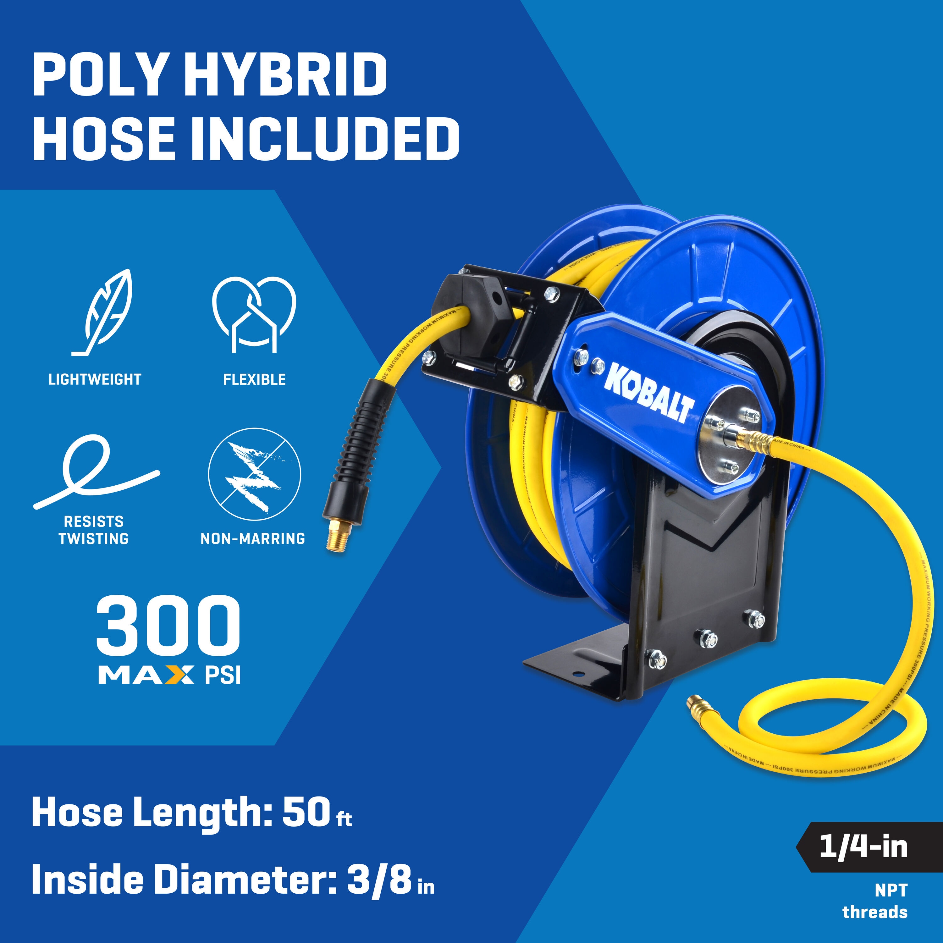 HUSKY Retractable Wall-mount Enclosed Hybrid Air Hose Reel, 3/8 in. x 50 ft.