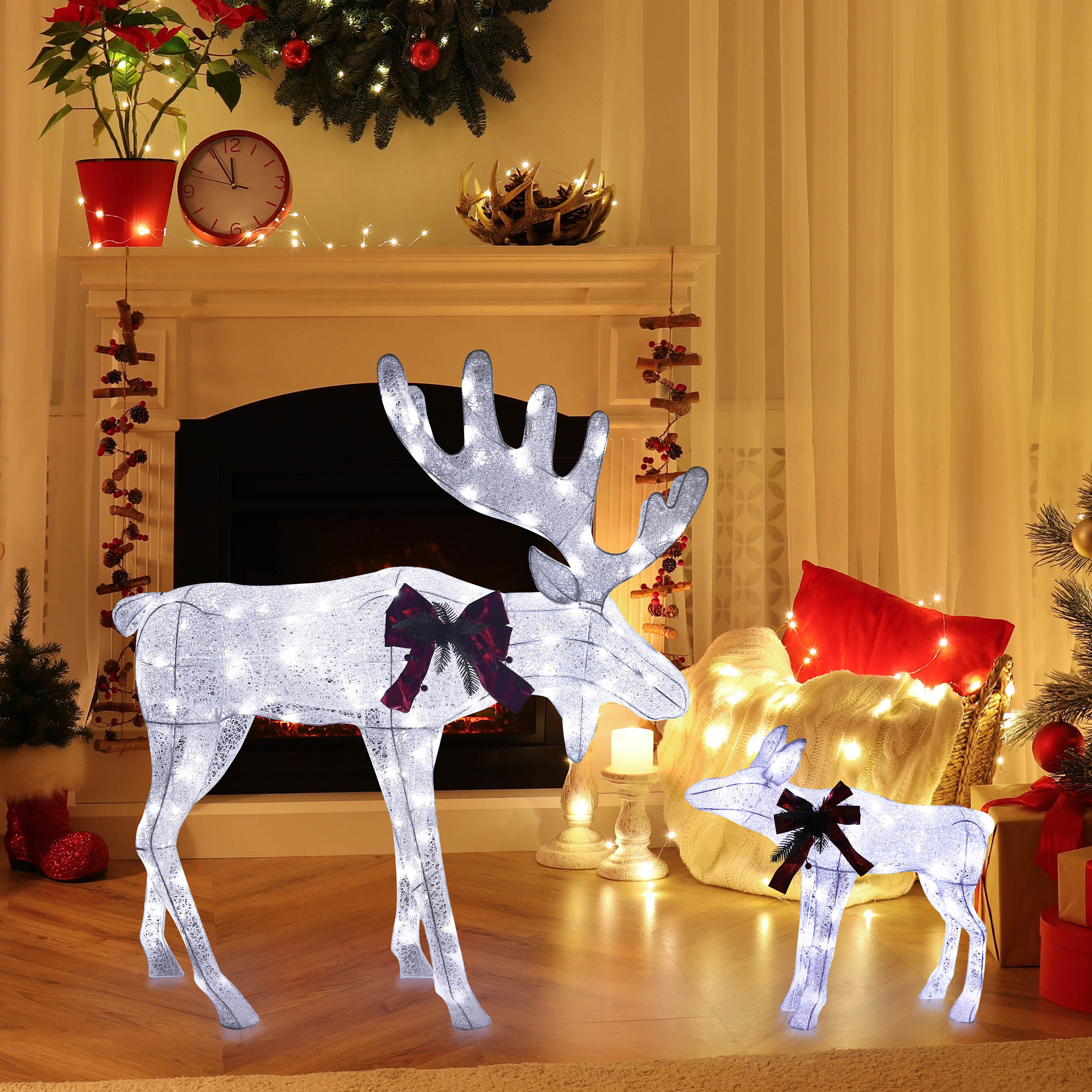 VEIKOUS 49.4-in Moose Free Standing Decoration with Clear LED ...
