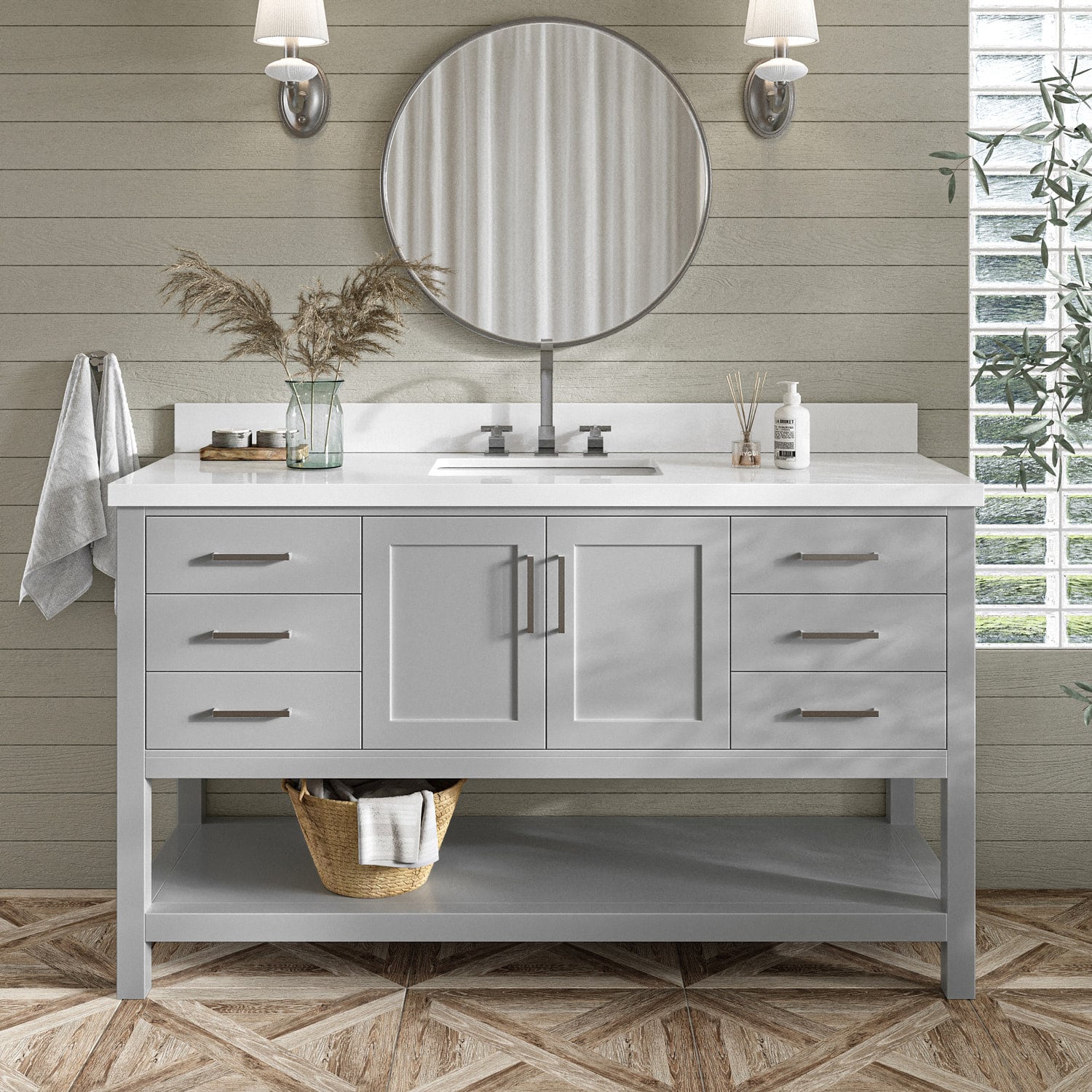 ARIEL S061SWQRVOGRY Magnolia 61-in Gray Undermount Single Sink Bathroom Vanity with Pure White Quartz Quartz Top
