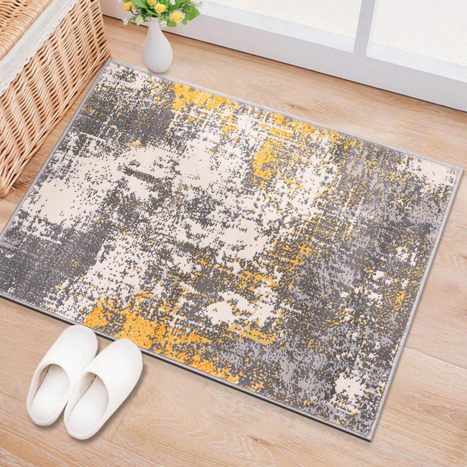 World Rug Gallery 4051YELLOW2X3 2 x 3 (ft) Loomed Polypropylene Yellow Rectangular Indoor Abstract Vintage Area rug