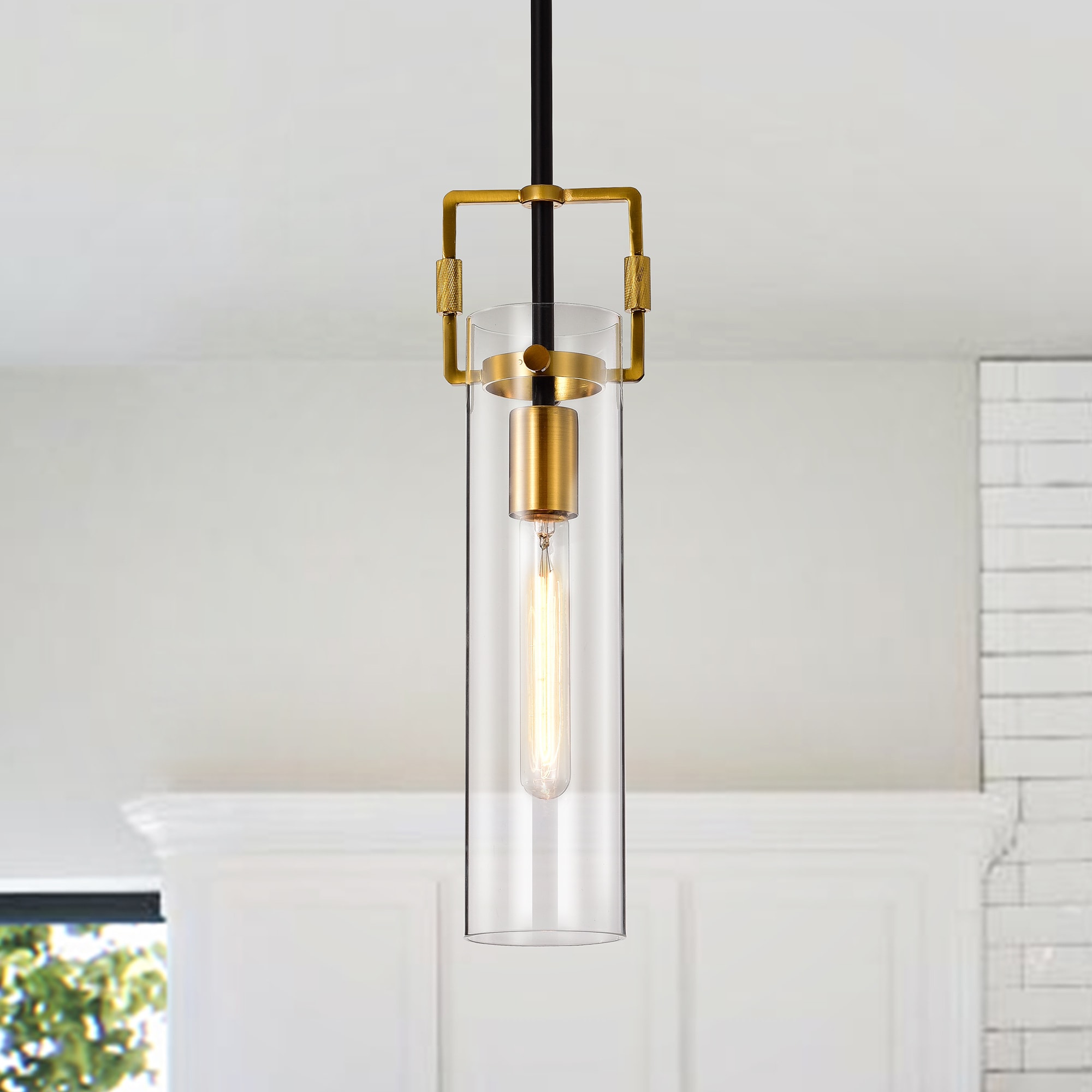 Edvivi EPJ4618AG Essence 1 -Light Black and Antique Gold Modern/contemporary Clear glass Cylinder Mini Hanging Pendant light