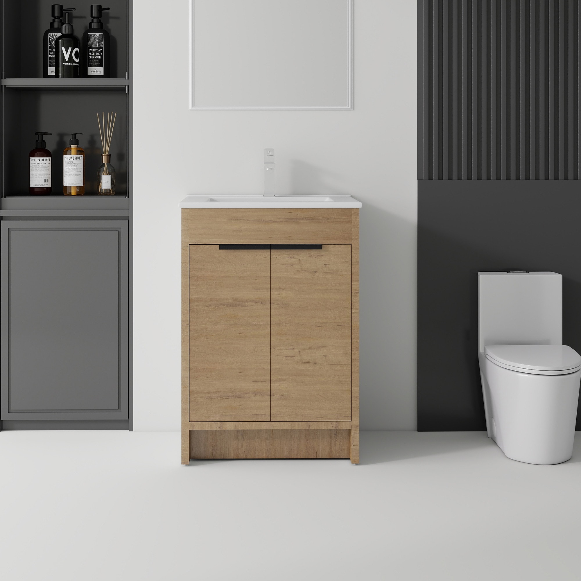 Vynxaria 36-in Gray Single Sink Freestanding Bathroom Vanity with White Ceramic Top
