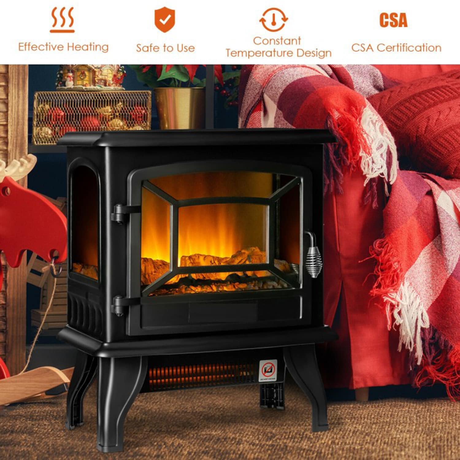 Clihome CL-FP10057BK 17-Inches W Black Free standing Fan-forced Tabletop Electric Fireplace