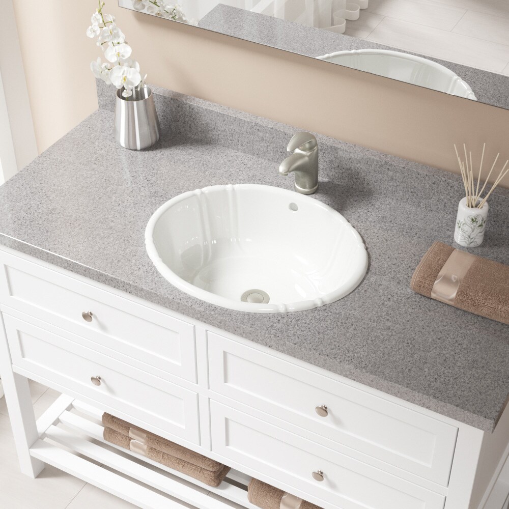 MR Direct O1815-B-PUD-BN Bisque Porcelain Drop-In Oval Traditional Bathroom Sink with Drain Included (19.88-in x 16.38-in)