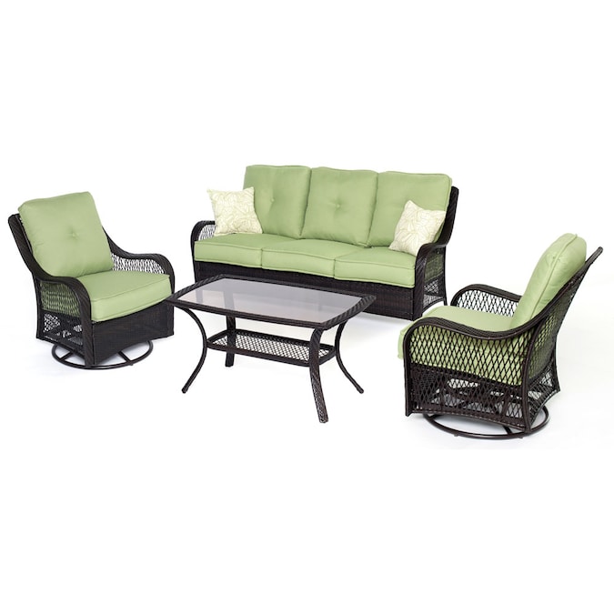 Metal Frame Patio Conversation Set, 4 Piece Patio Furniture Conversation Set Wicker With Swivel Chairs